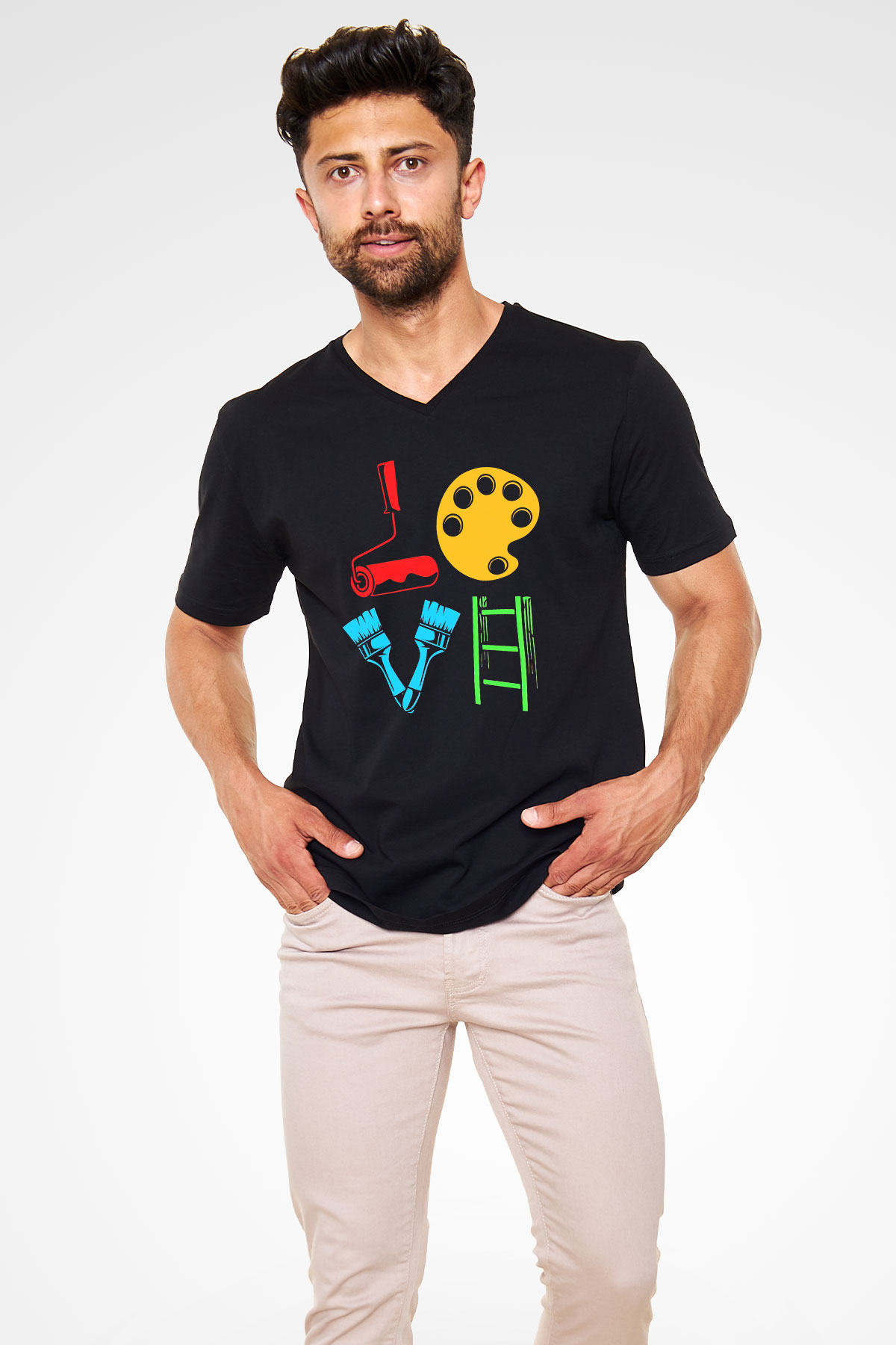 Badanacı Siyah Unisex V Yaka Tişört