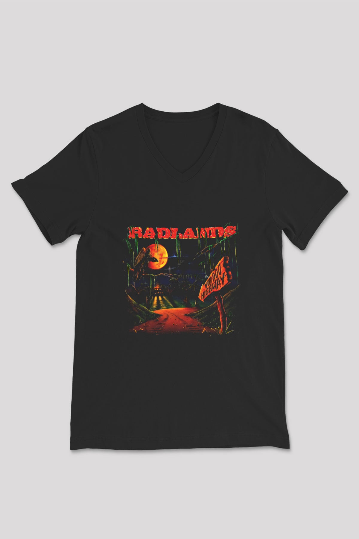 Badlands Baskılı Unisex Siyah V Yaka Tişört