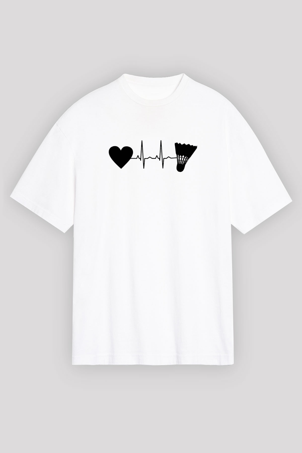 Badminton Baskılı Unisex Beyaz Oversize Tişört - Tshirt