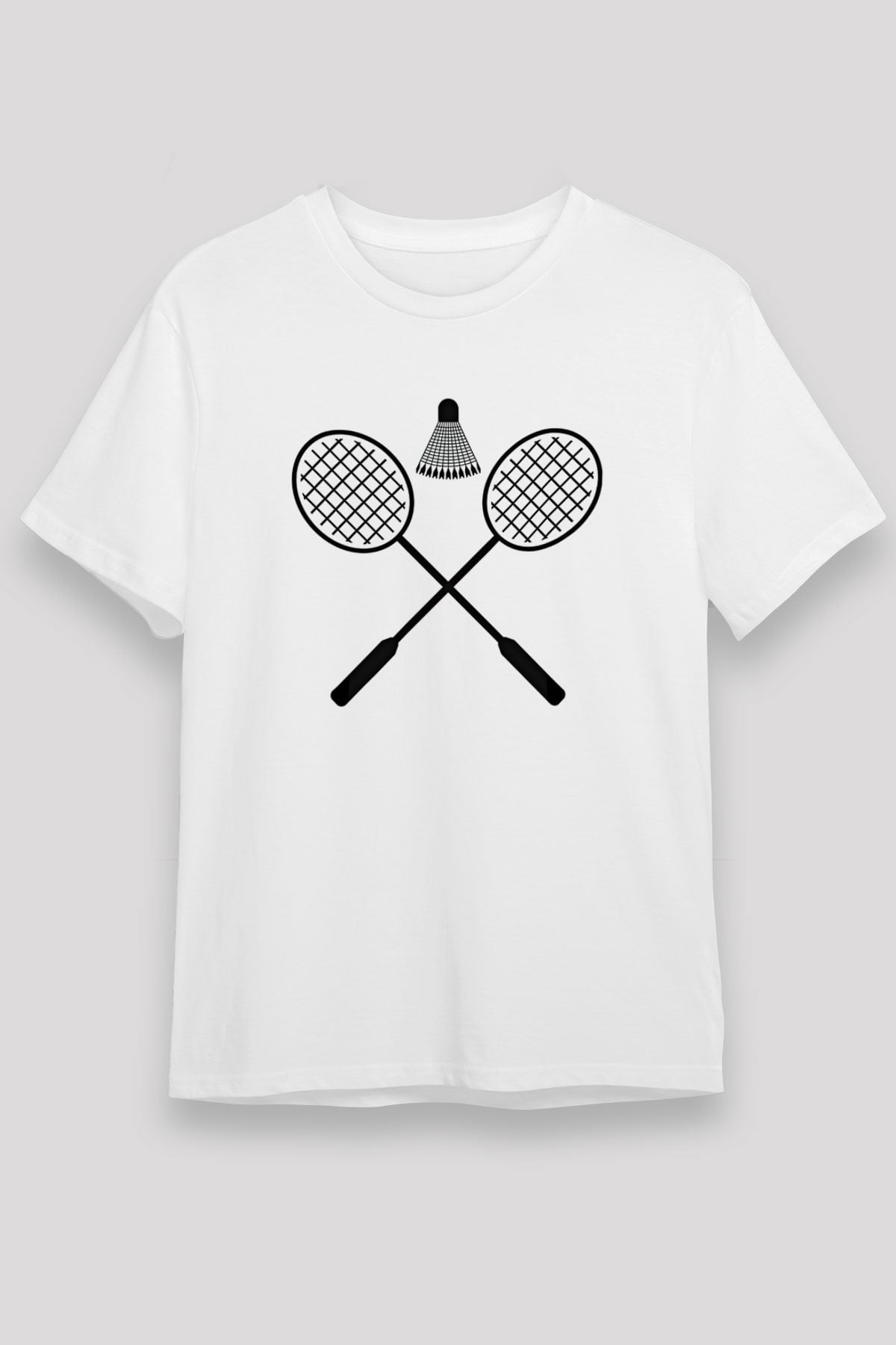 Badminton Baskılı Unisex Beyaz Tişört - Tshirt