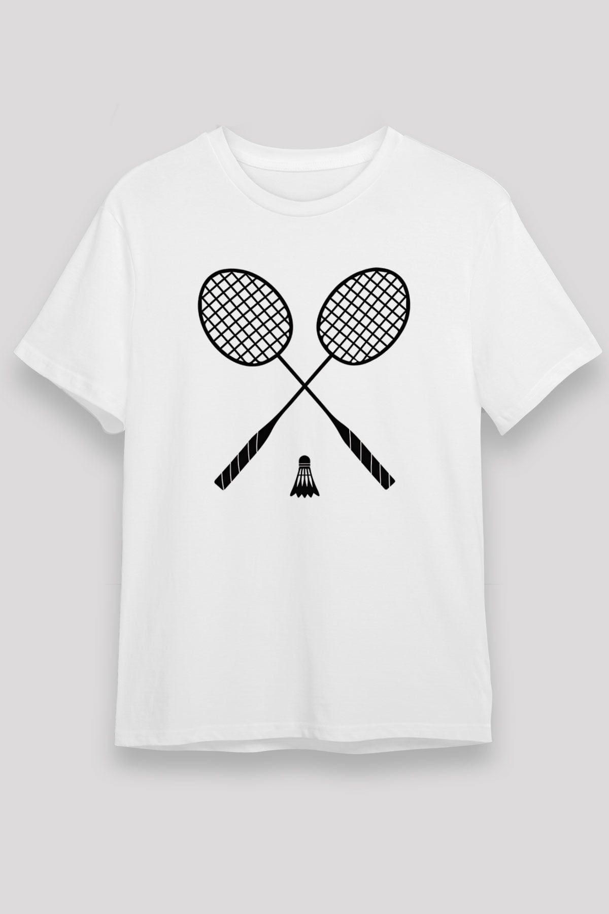 Badminton Baskılı Unisex Beyaz Tişört - Tshirt
