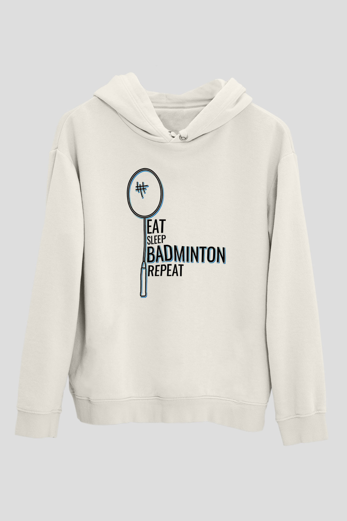 Badminton Baskılı Unisex Ekru Hoodie
