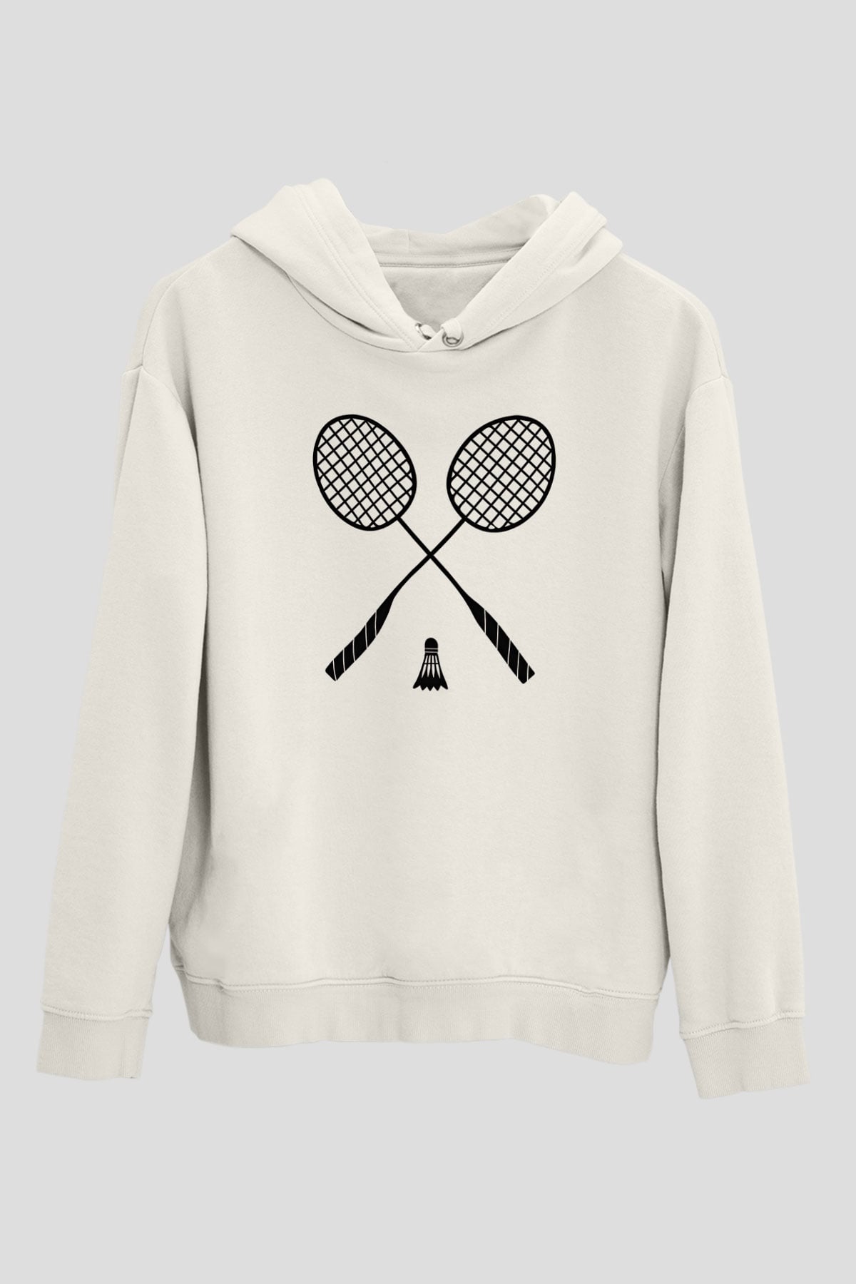 Badminton Baskılı Unisex Ekru Hoodie
