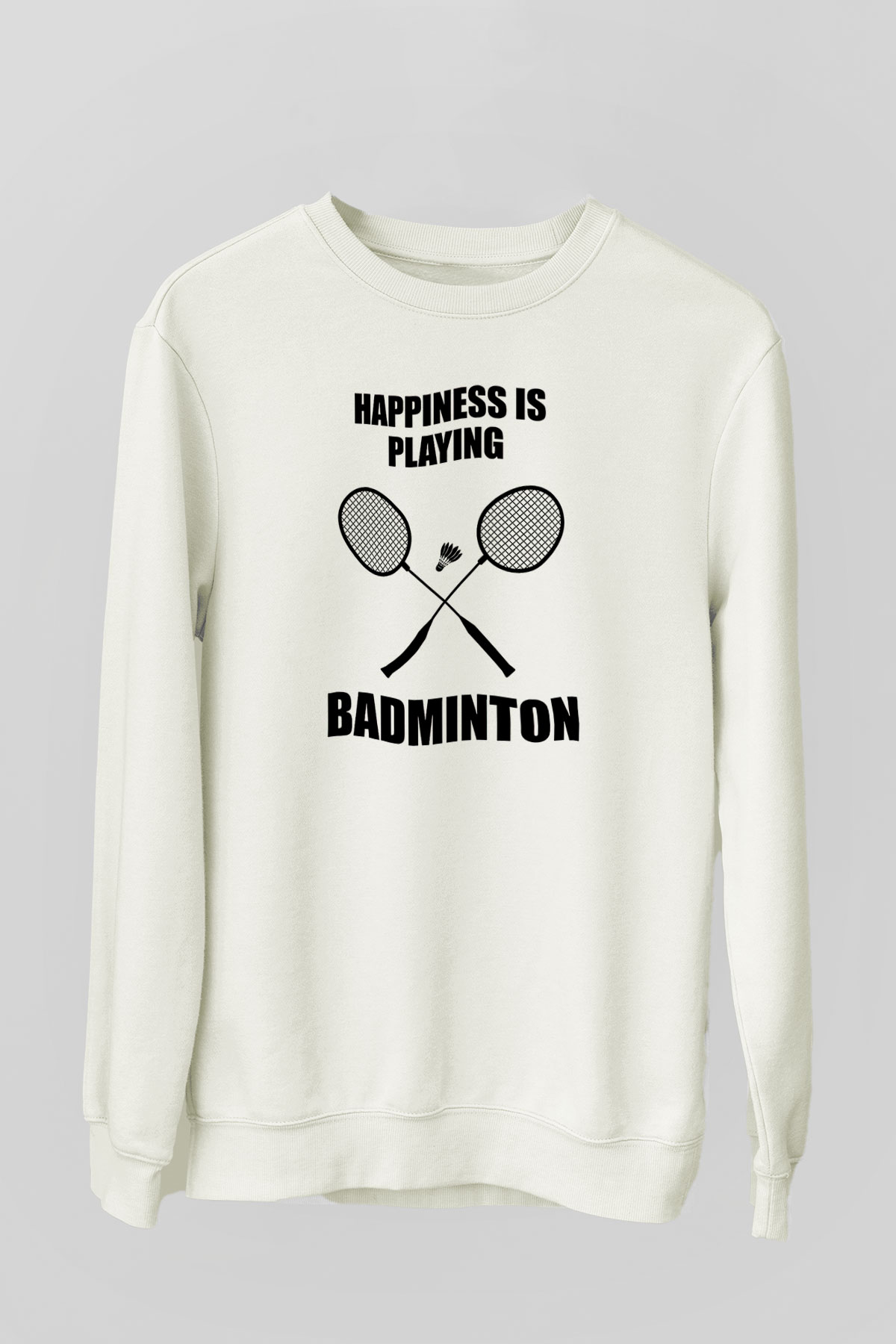 Badminton Baskılı Unisex Ekru Sweatshirt