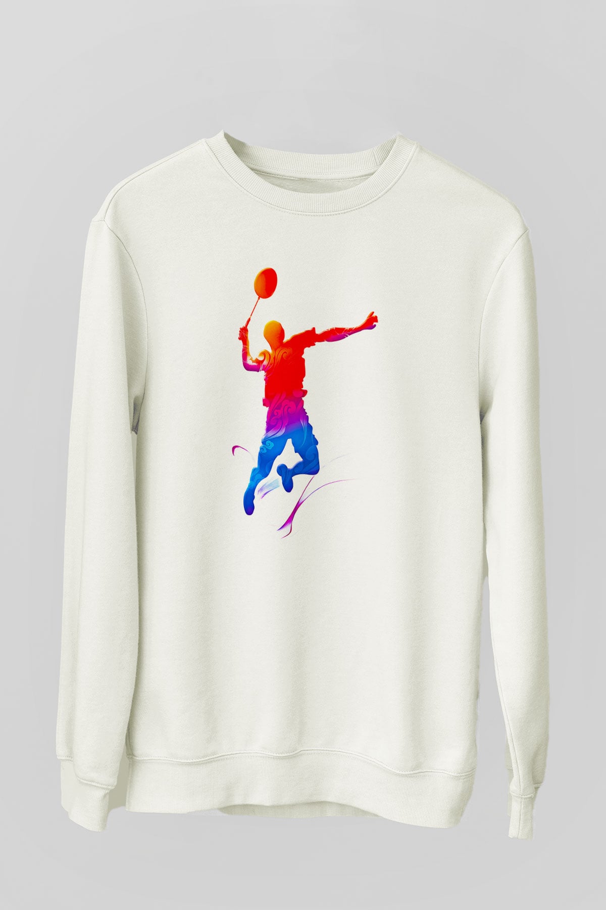 Badminton Baskılı Unisex Ekru Sweatshirt