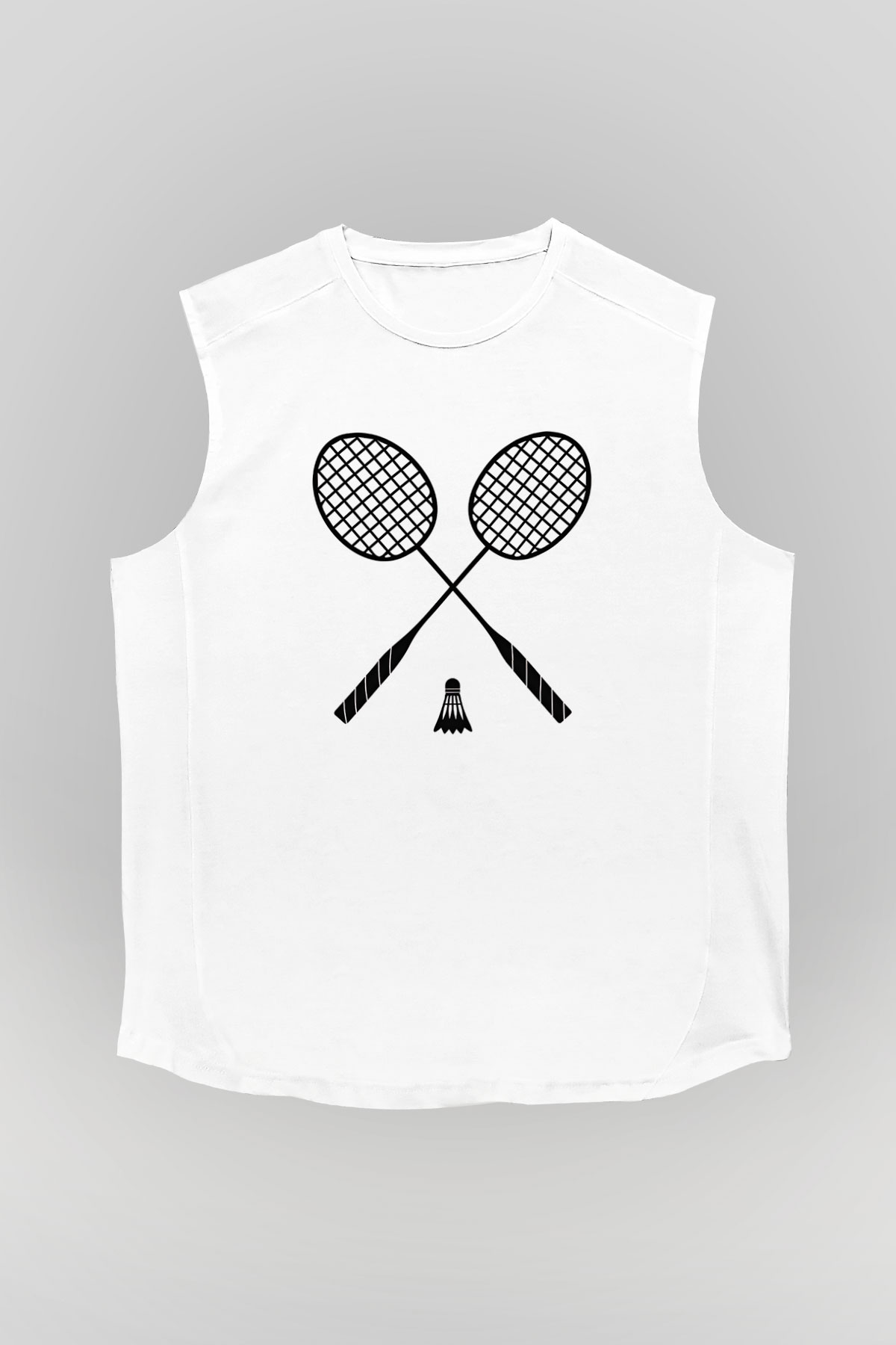 Badminton Baskılı Unisex Kolsuz Beyaz Tişört