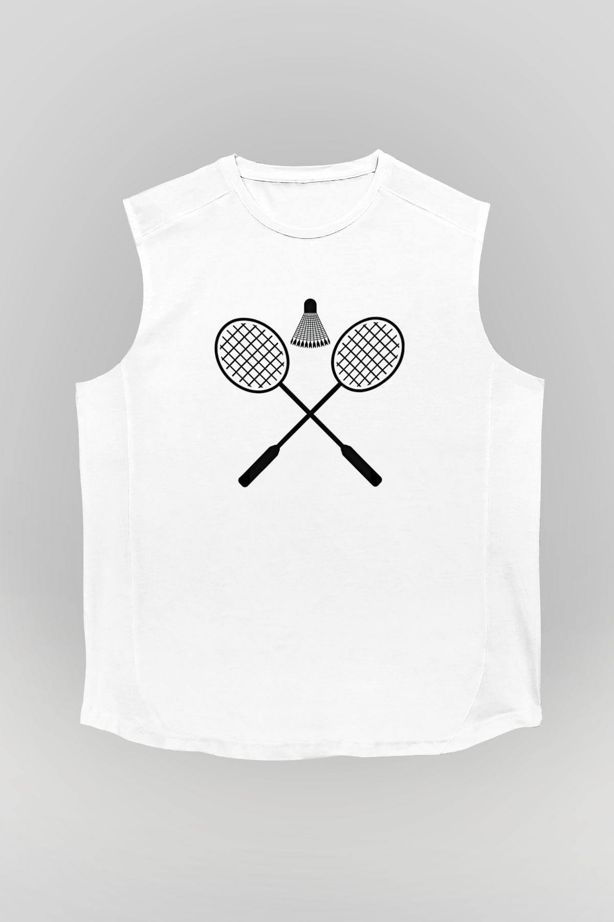 Badminton Baskılı Unisex Kolsuz Beyaz Tişört