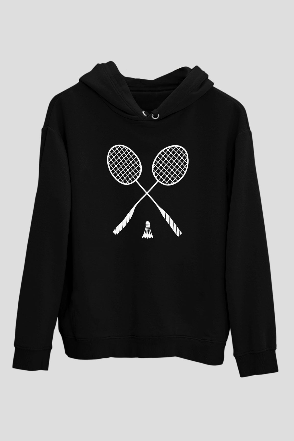 Badminton Baskılı Unisex Siyah Hoodie