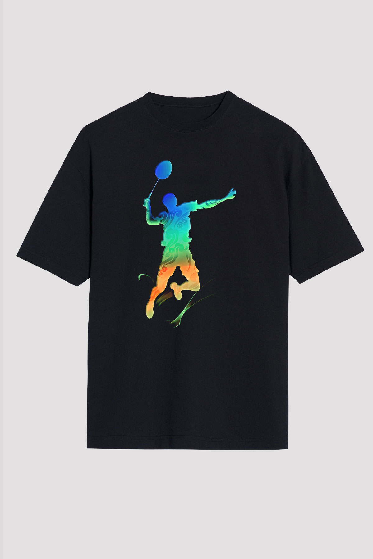 Badminton Baskılı Unisex Siyah Oversize Tişört