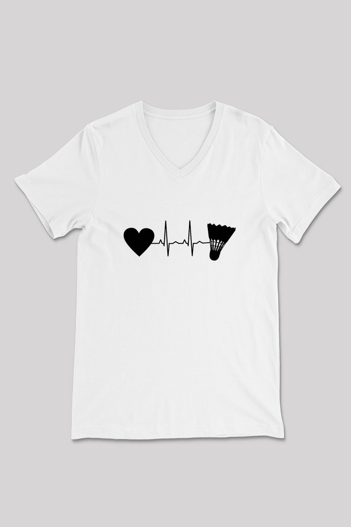 Badminton Baskılı Unisex V Yaka Tişört - Tshirt