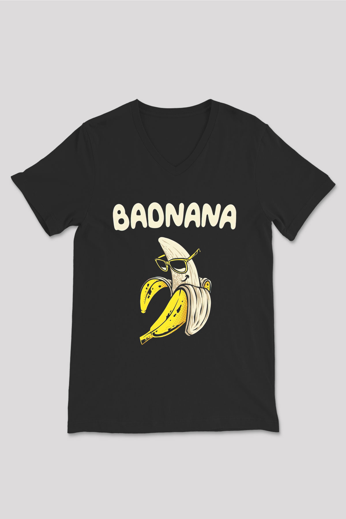 Badnana Muz Baskılı Unisex Siyah  V Yaka Tişört