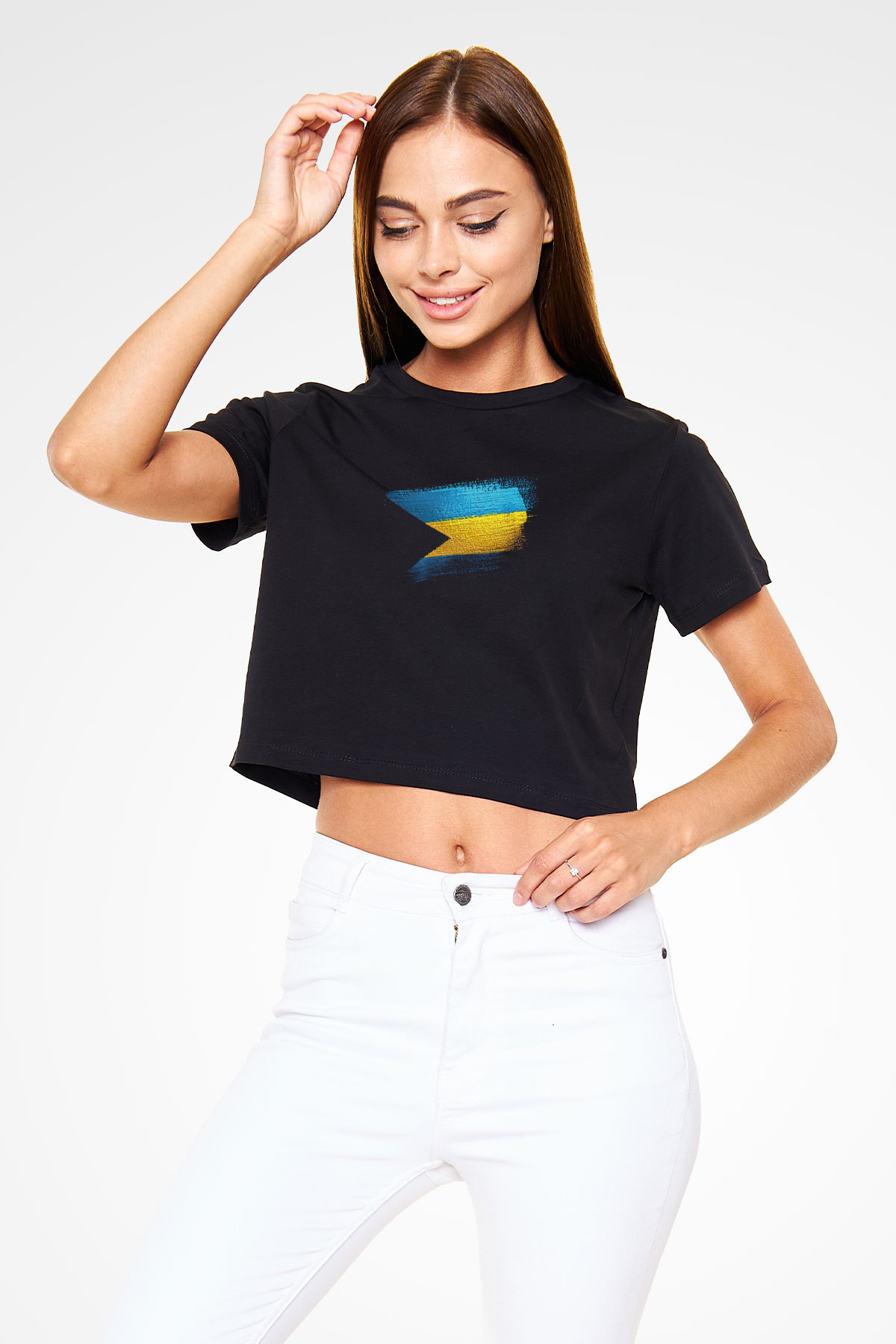 Bahamalar - Bahamas Bayrağı Baskılı Kadın Crop Top Siyah Tişört