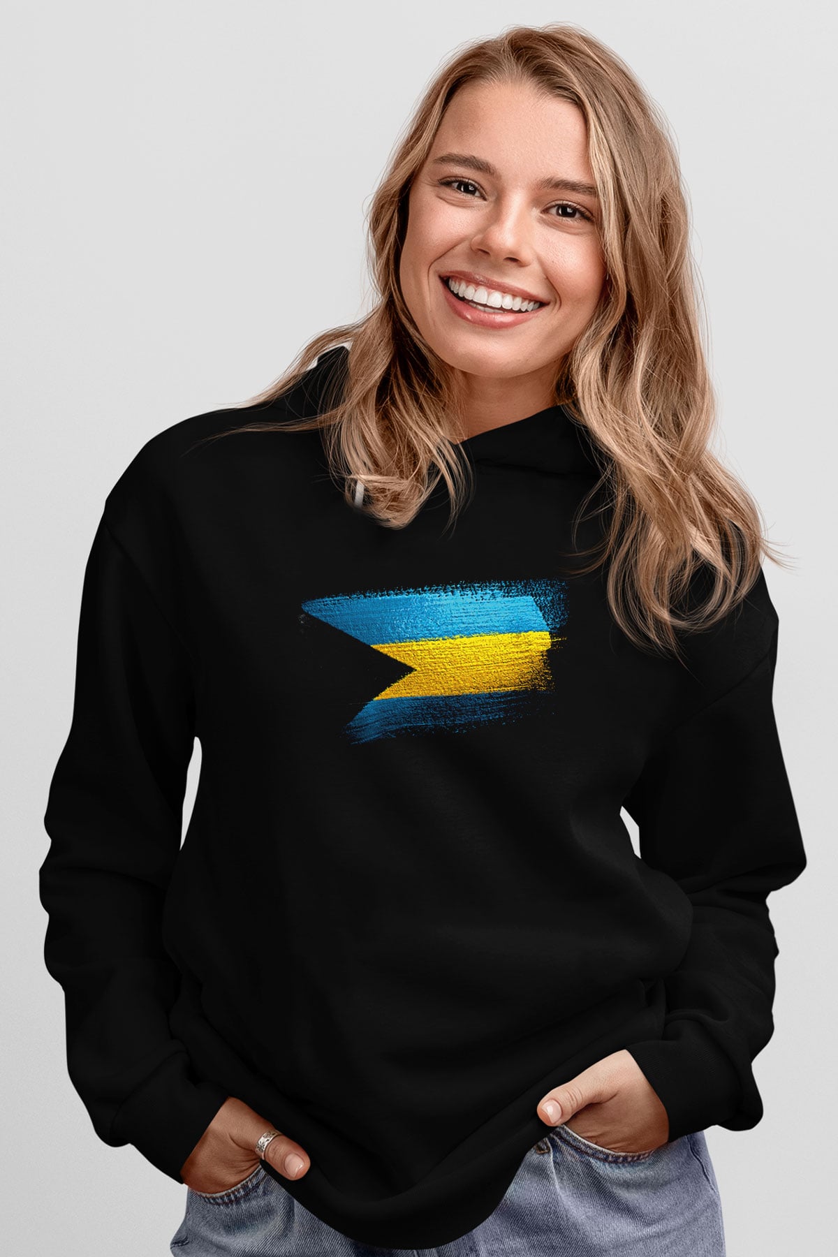 Bahamalar - Bahamas Bayrağı Baskılı Unisex Siyah Hoodie