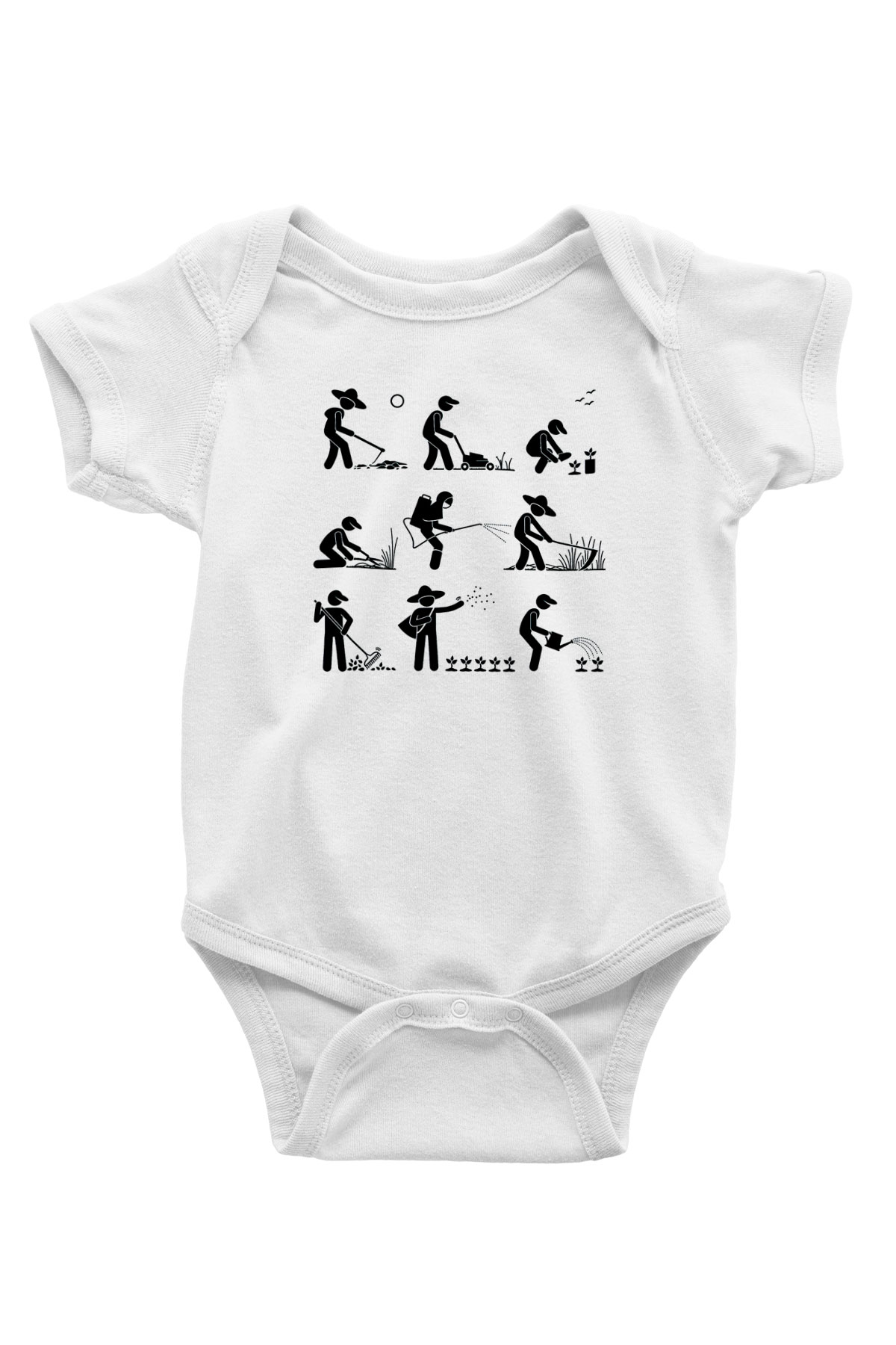 Bahçıvan Baskılı Beyaz Unisex Bebek Body - Zıbın