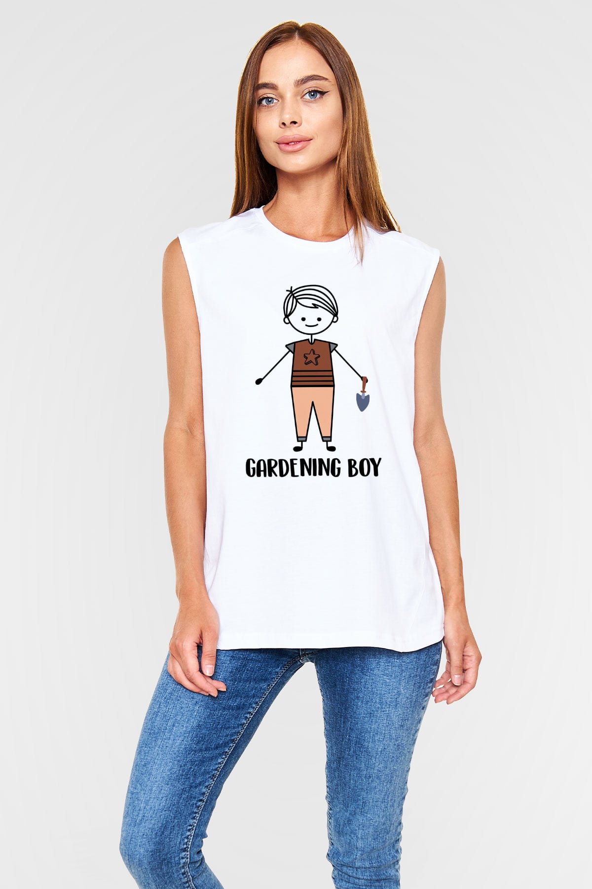 Bahçıvan Beyaz Unisex Kolsuz Tişört