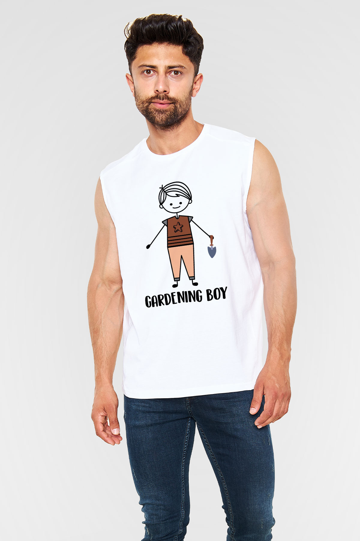 Bahçıvan Beyaz Unisex Kolsuz Tişört
