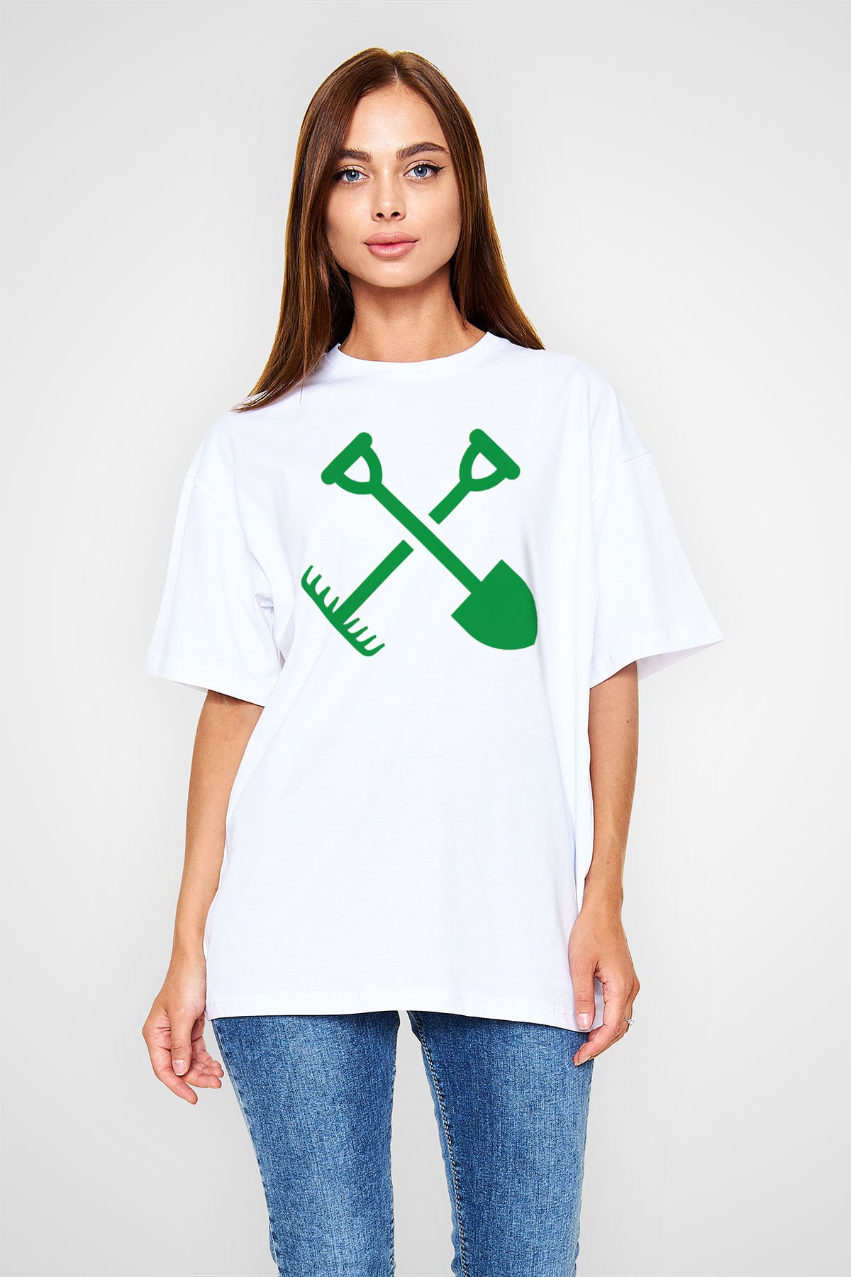 Bahçıvan Beyaz Unisex Oversize Tişört T-Shirt