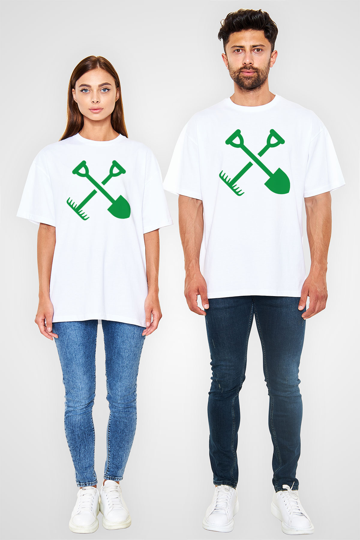 Bahçıvan Beyaz Unisex Oversize Tişört T-Shirt