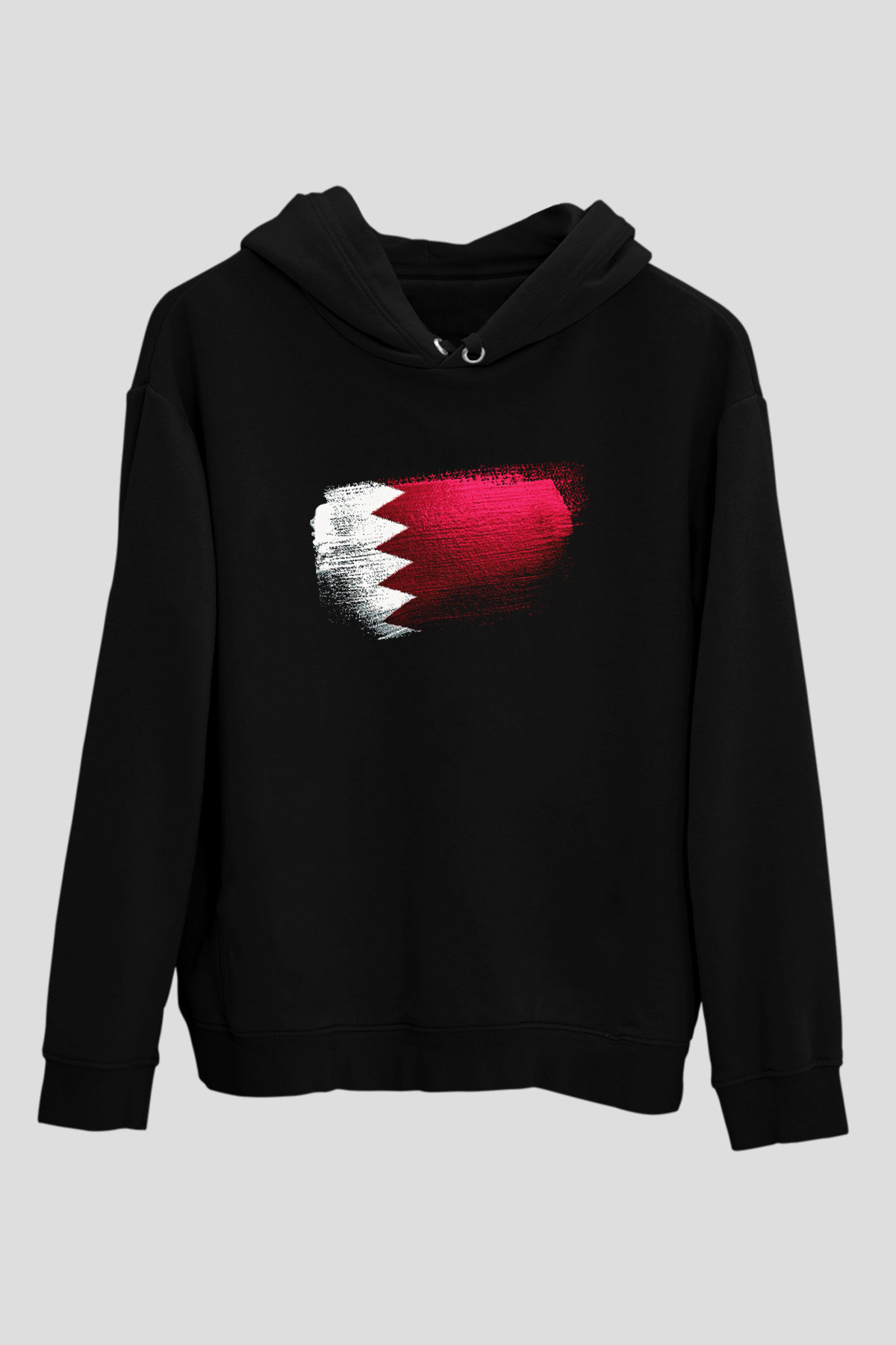 Bahreyn - Bahrain Bayrağı Baskılı Unisex Siyah Hoodie