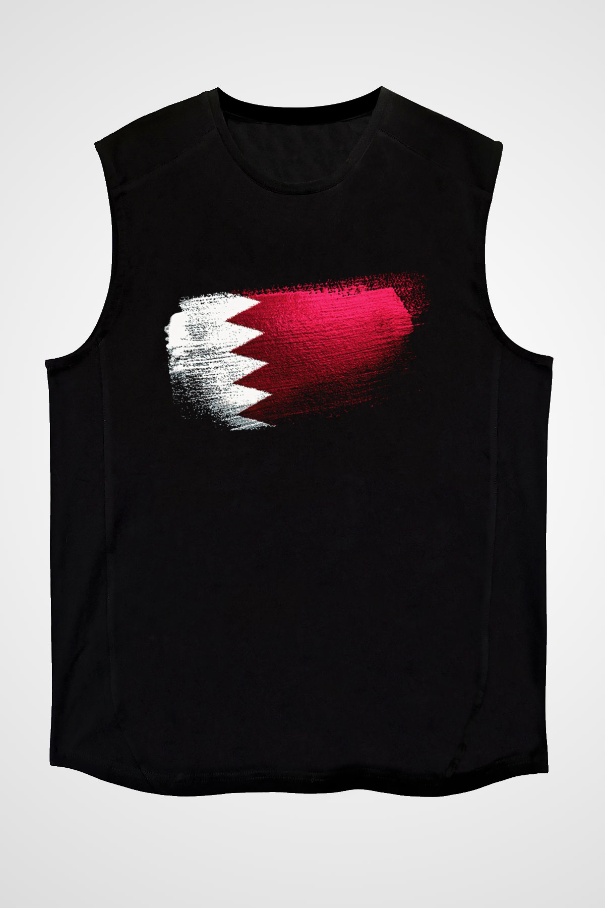 Bahreyn - Bahrain Bayrağı Baskılı Unisex Siyah Kolsuz Tişört