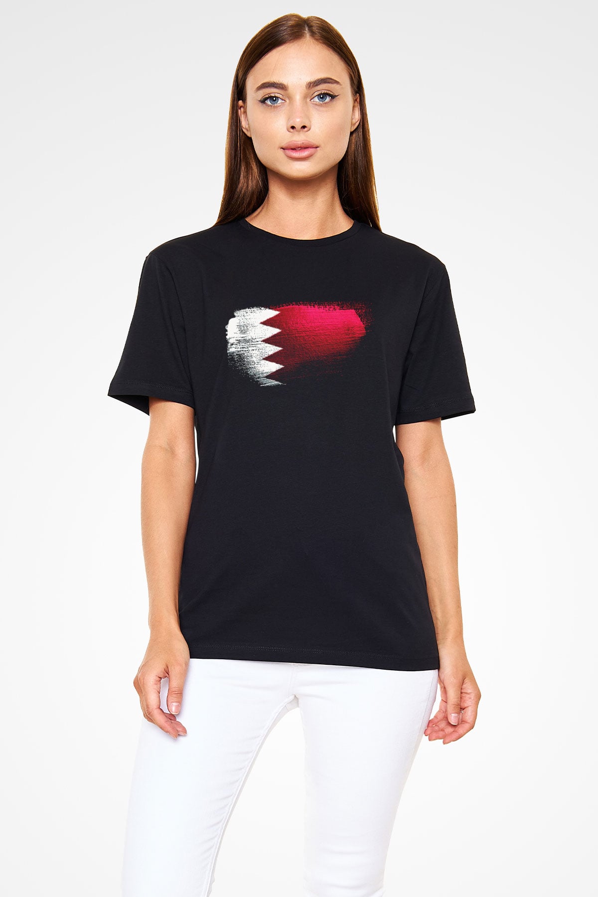 Bahreyn - Bahrain Bayrağı Baskılı Unisex Siyah Tişört