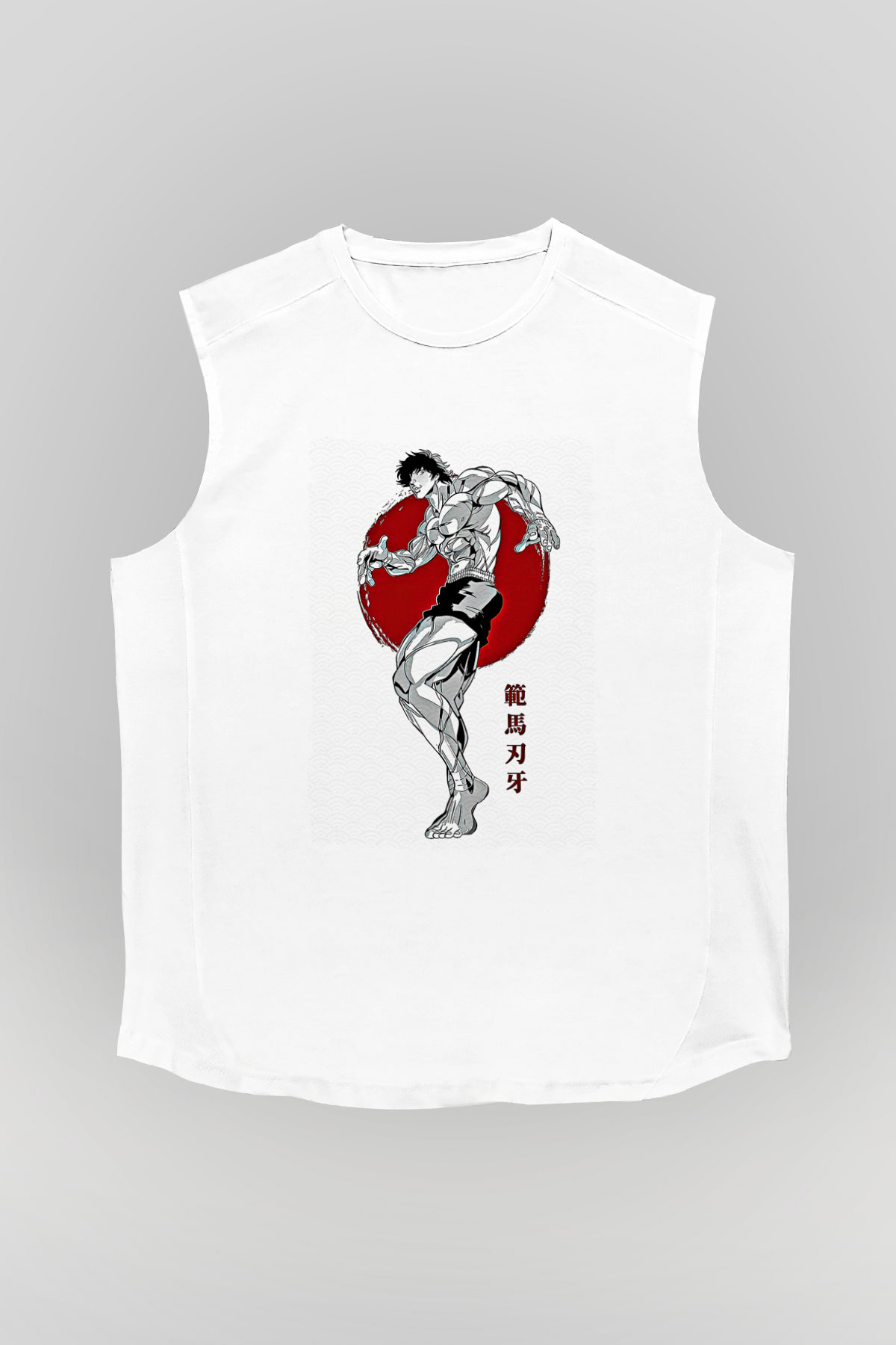 Baki The Grappler Baskılı Beyaz Unisex Kolsuz Tişört - Tshirt