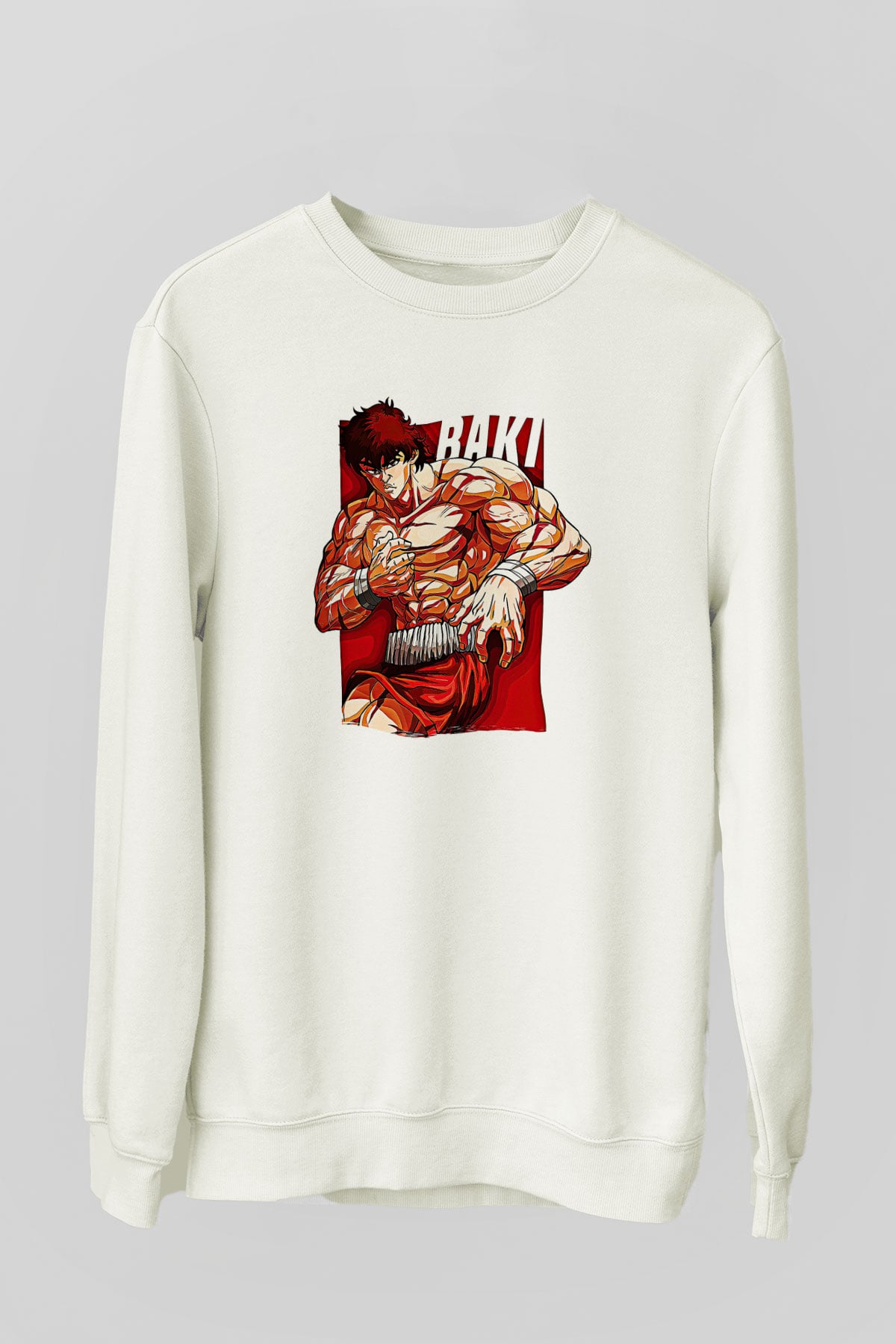 Baki The Grappler Baskılı Beyaz Unisex Sweatshirt