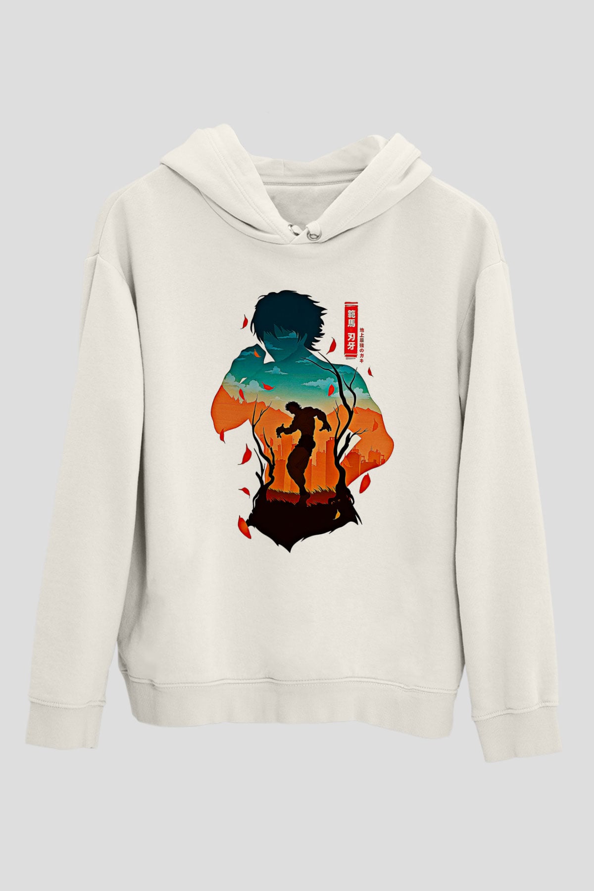 Baki The Grappler Baskılı Beyaz Unisex Hoodie