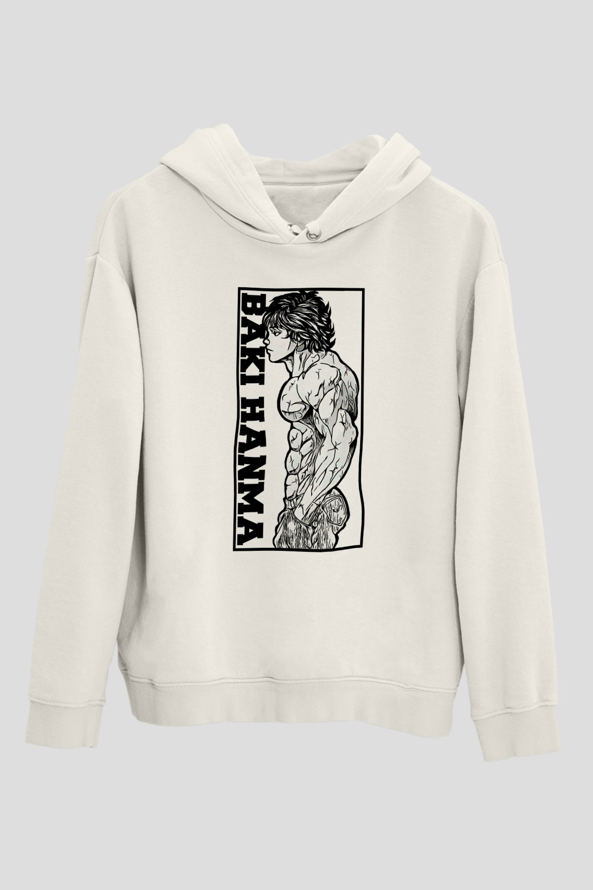 Baki The Grappler Baskılı Beyaz Unisex Hoodie