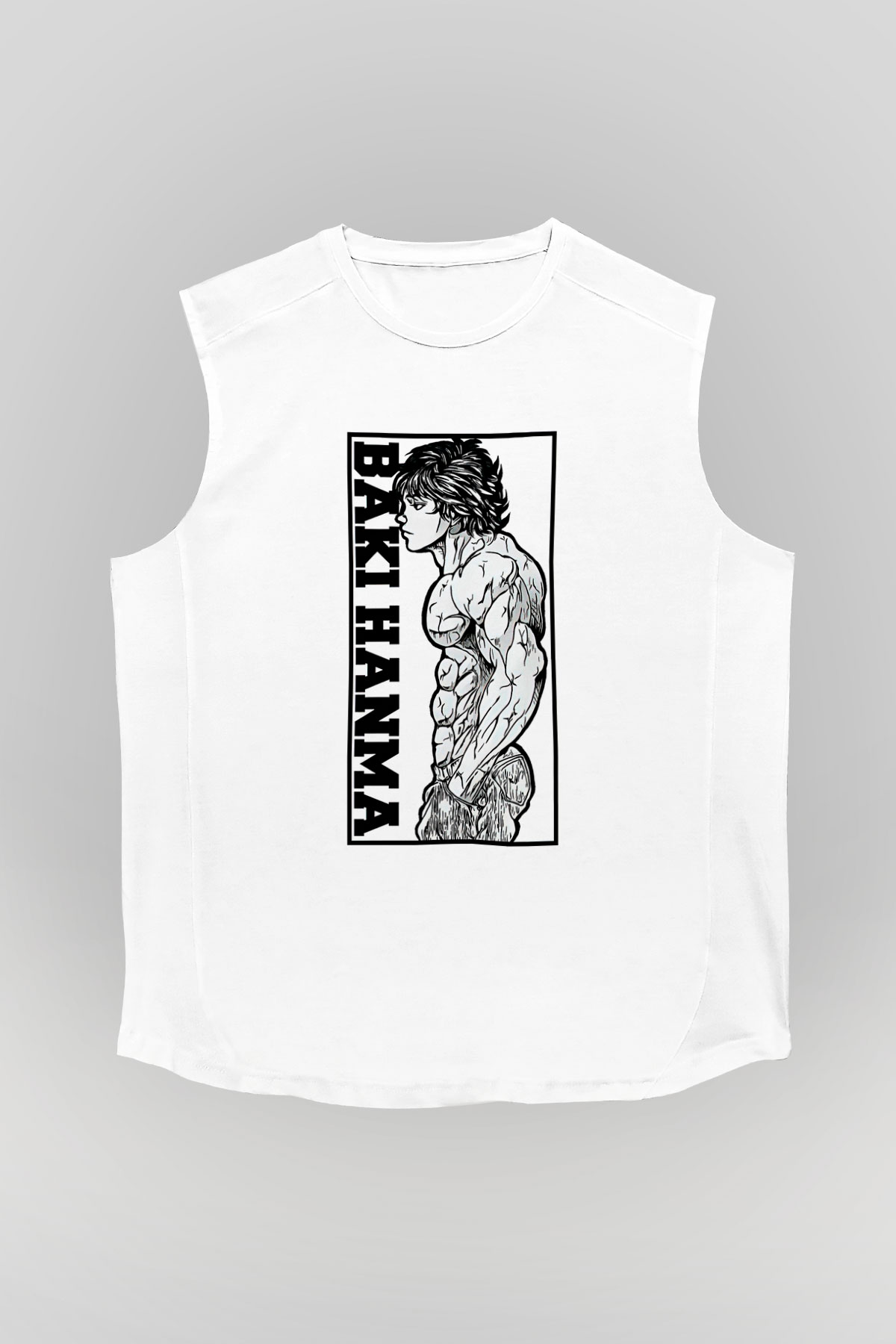 Baki The Grappler Baskılı Beyaz Unisex Kolsuz Tişört - Tshirt