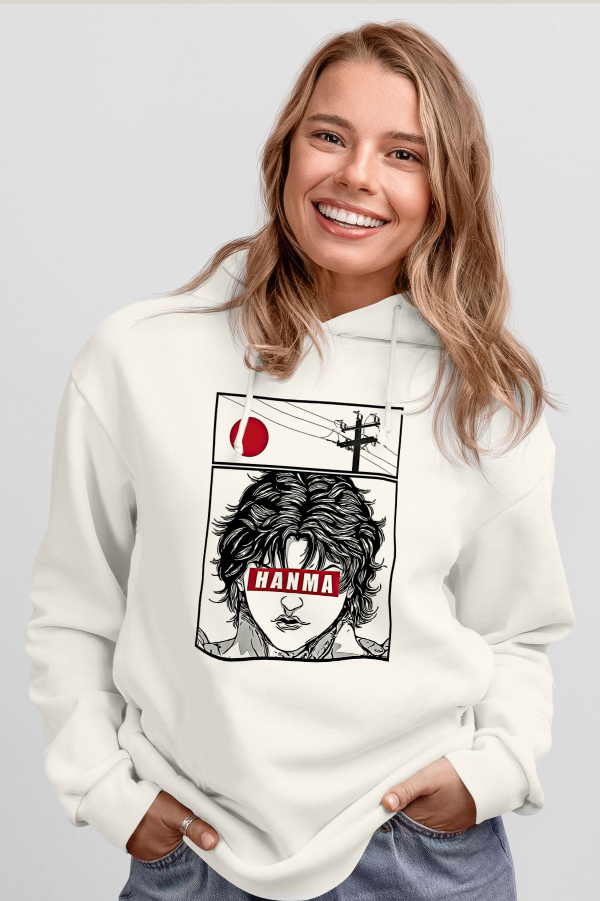 Baki The Grappler Baskılı Beyaz Unisex Hoodie