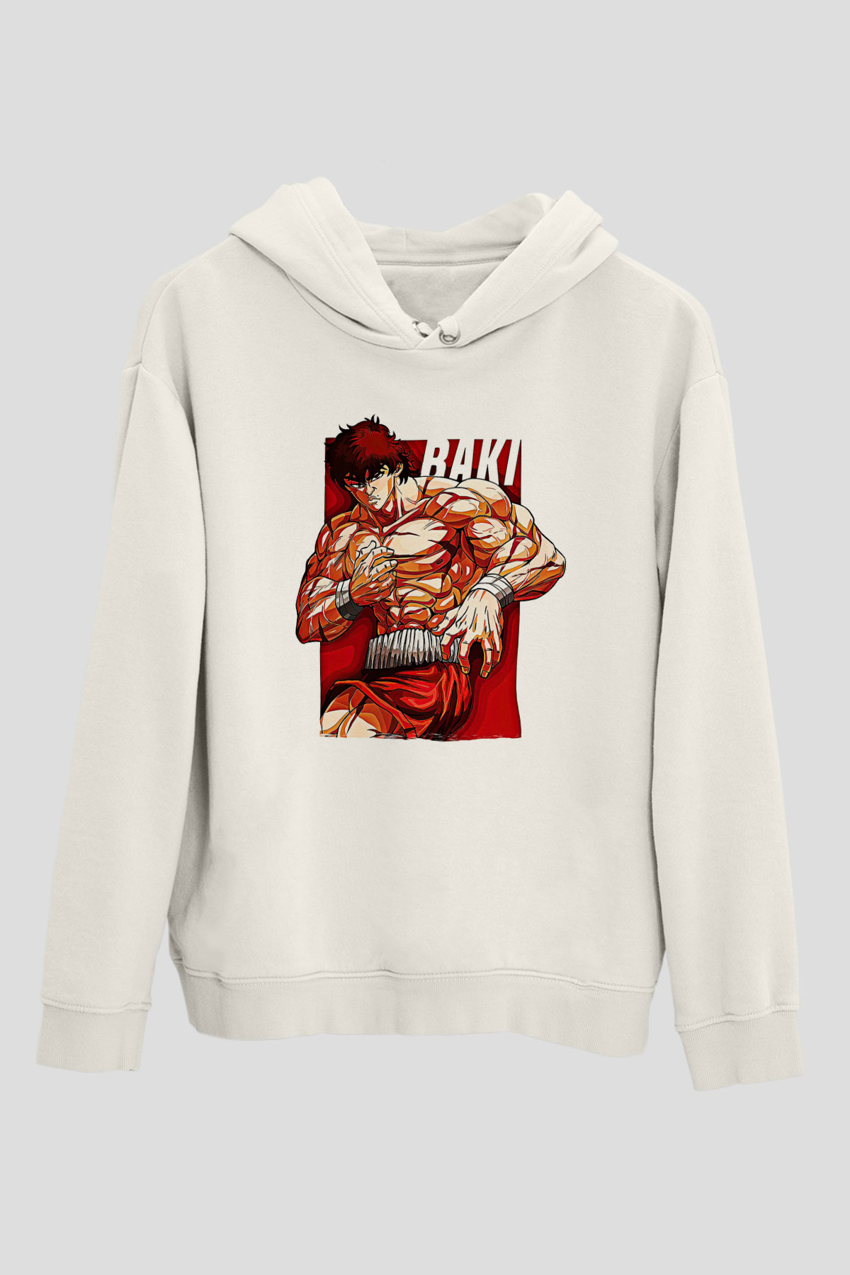 Baki The Grappler Baskılı Beyaz Unisex Hoodie