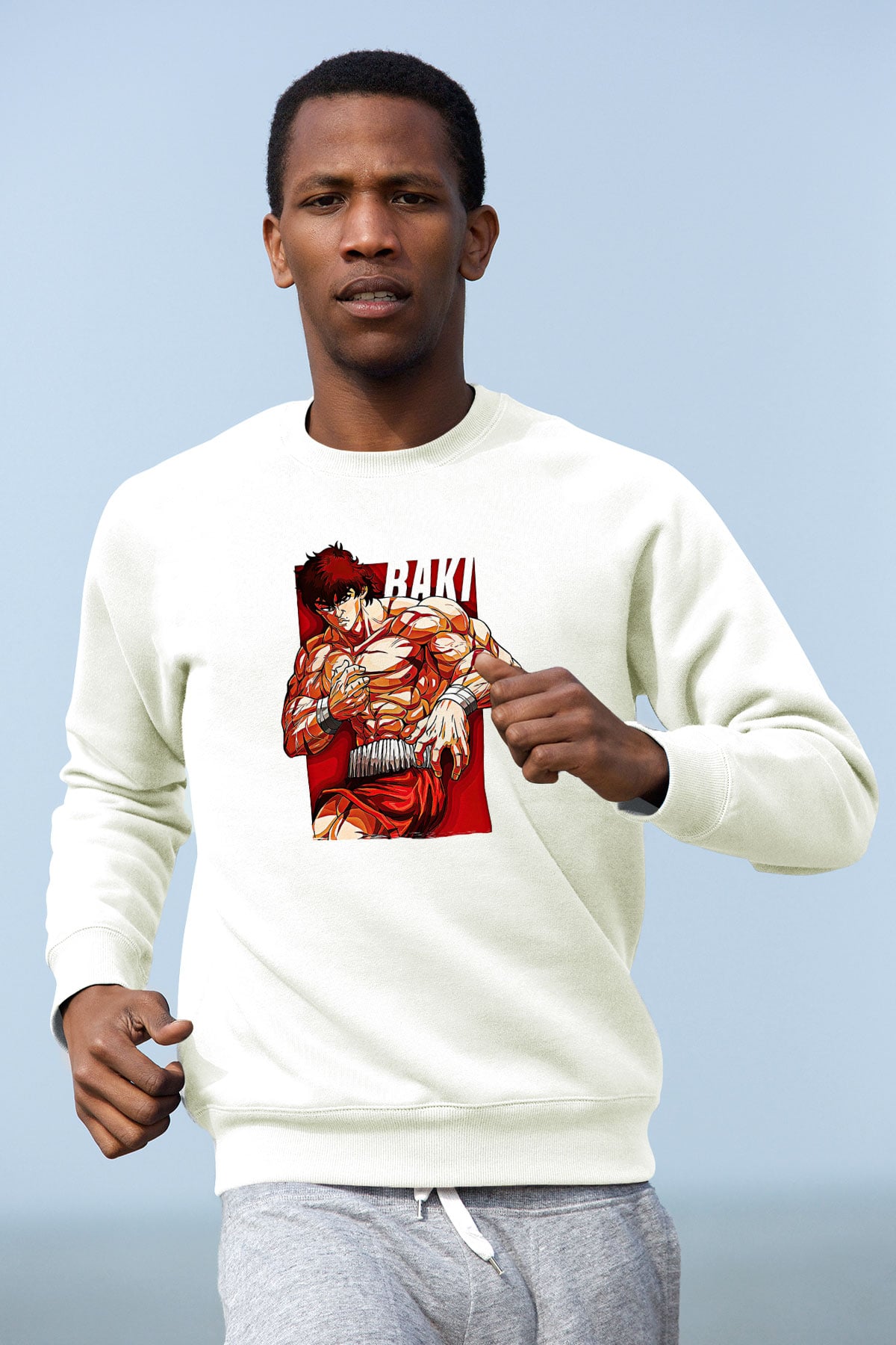 Baki The Grappler Baskılı Beyaz Unisex Sweatshirt