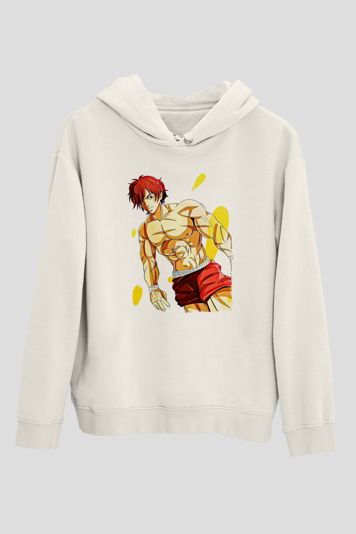 Baki The Grappler Baskılı Beyaz Unisex Hoodie