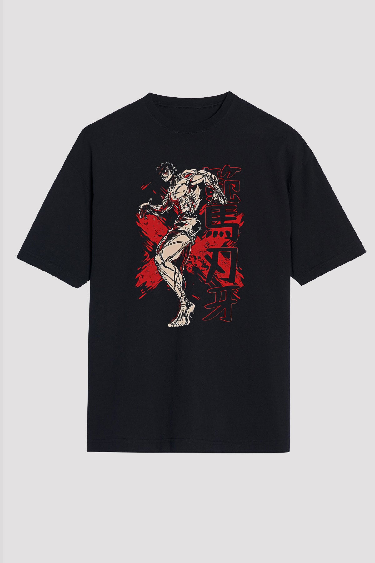 Baki The Grappler Baskılı Unisex Siyah Oversize Tişört - Tshirt