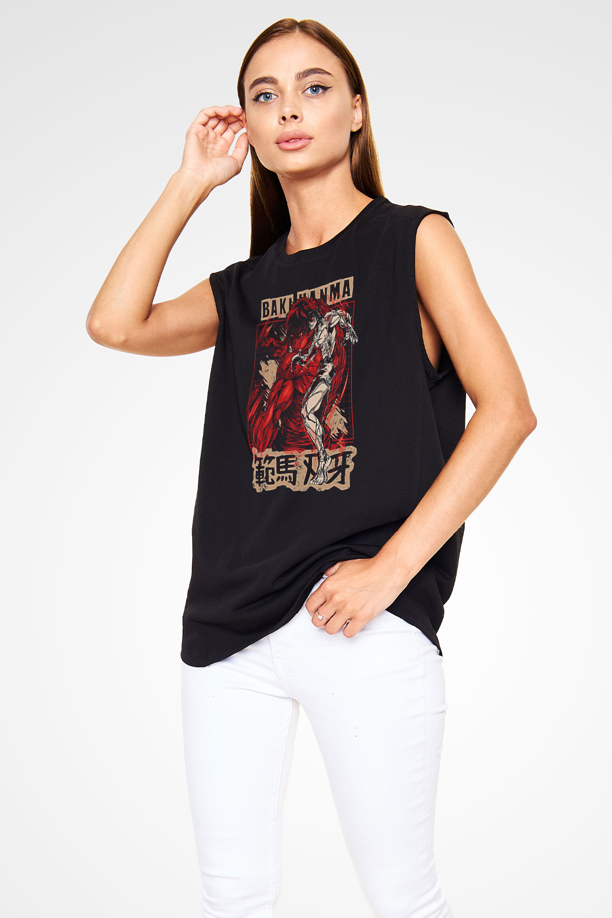 Baki The Grappler Baskılı Unisex Siyah Kolsuz Tişört - Tshirt