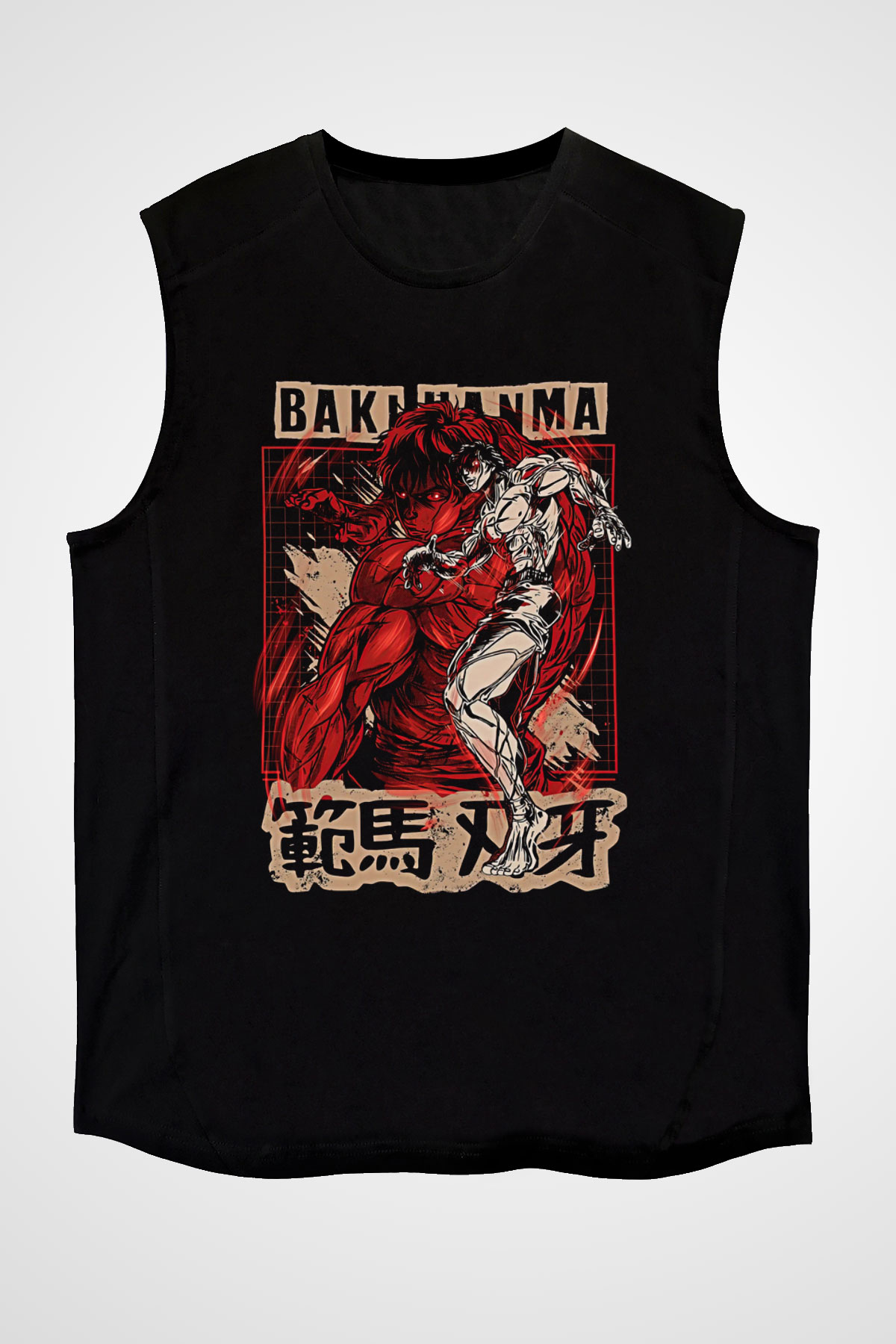 Baki The Grappler Baskılı Unisex Siyah Kolsuz Tişört - Tshirt