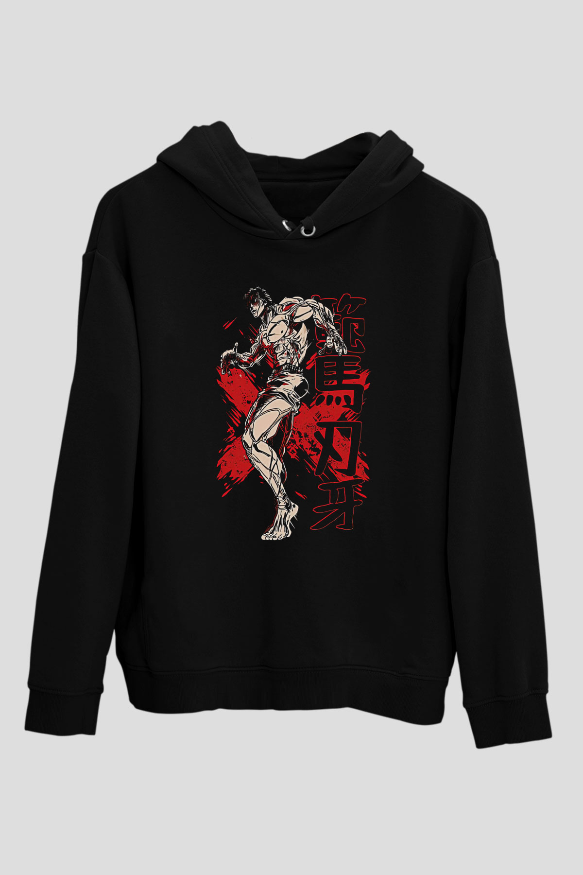 Baki The Grappler Baskılı Unisex Siyah Hoodie
