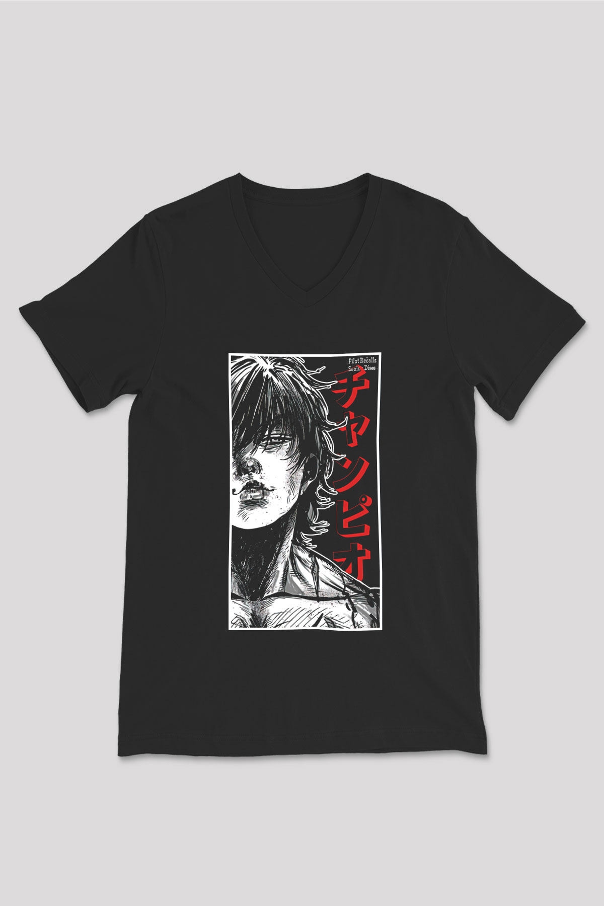 Baki The Grappler Baskılı Unisex Siyah V Yaka Tişört - Tshirt