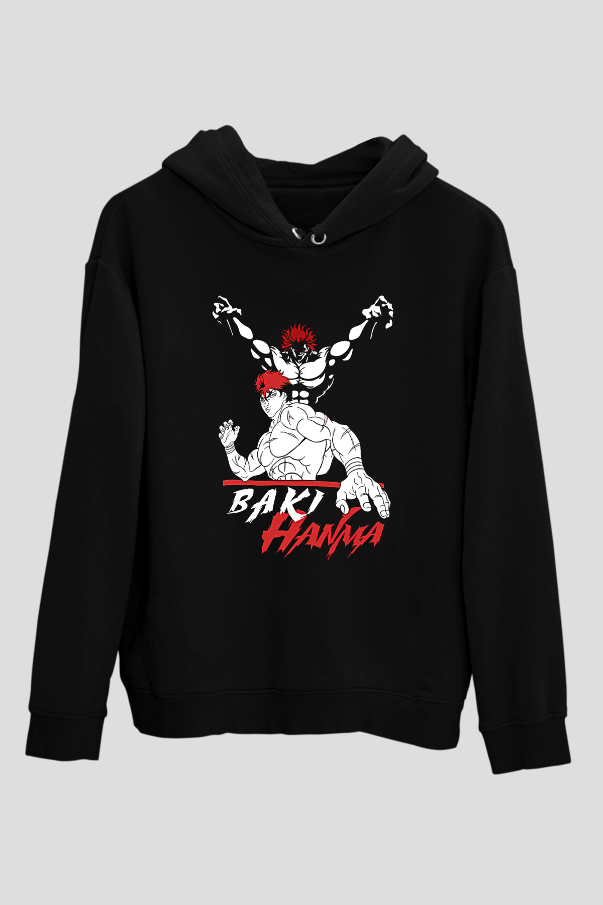 Baki The Grappler Baskılı Unisex Siyah Hoodie