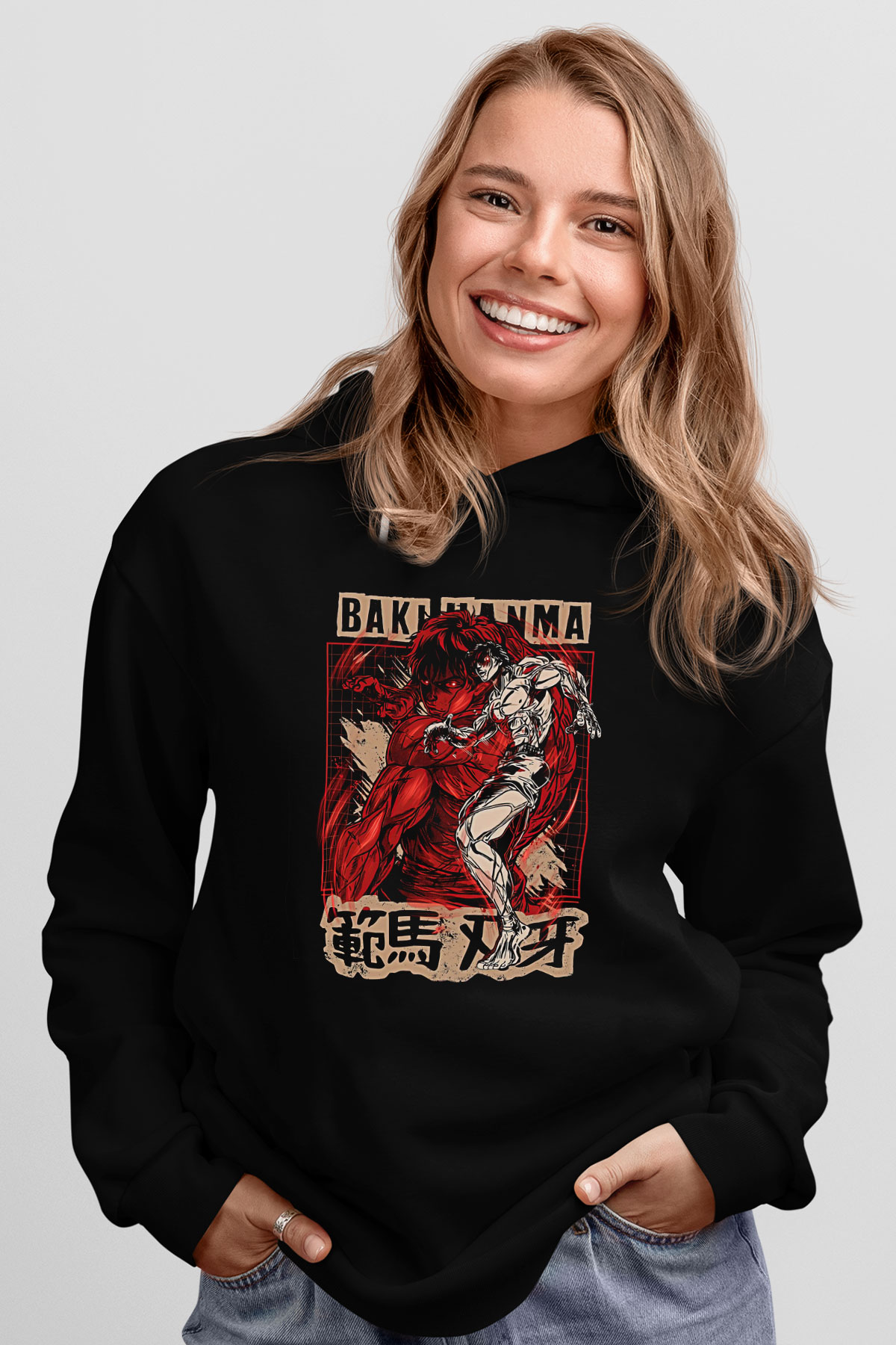Baki The Grappler Baskılı Unisex Siyah Hoodie
