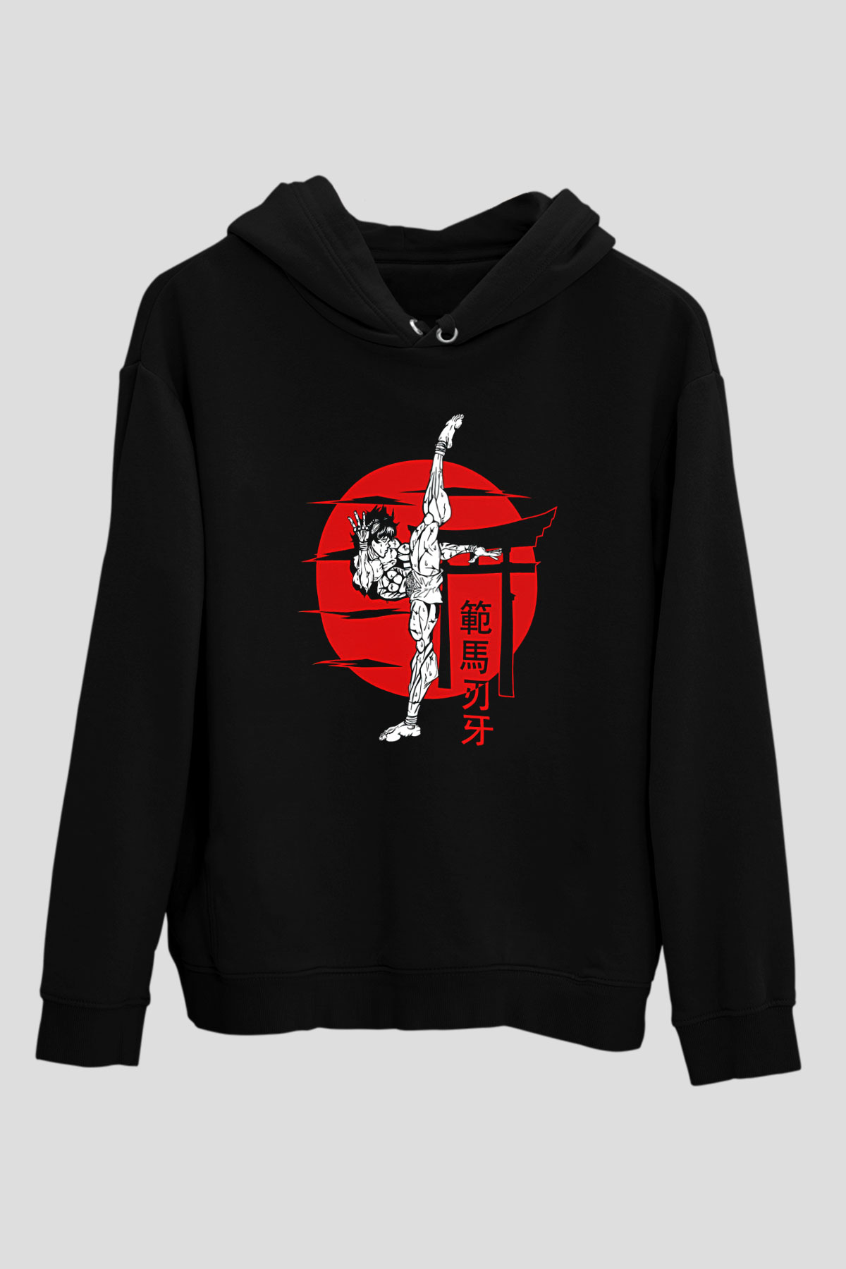 Baki The Grappler Baskılı Unisex Siyah Hoodie