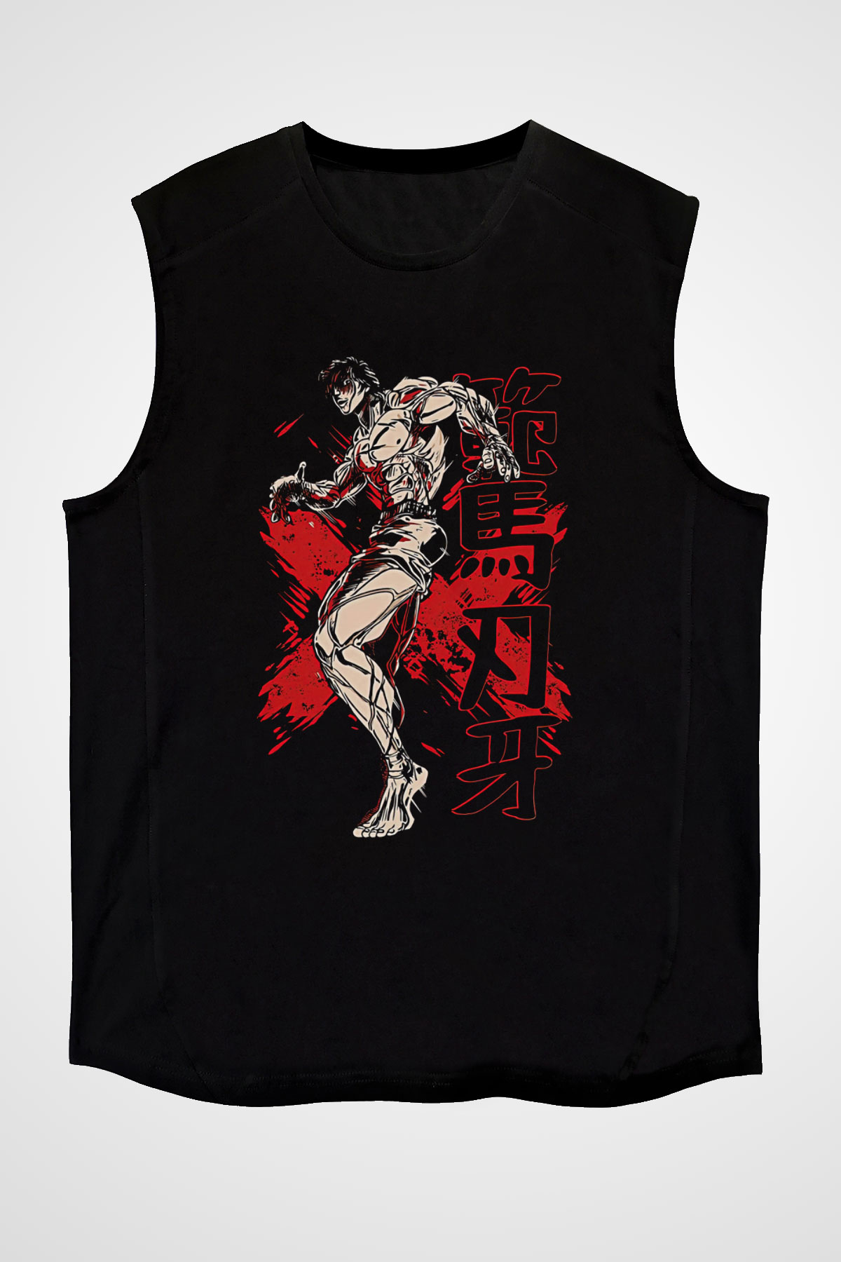 Baki The Grappler Baskılı Unisex Siyah Kolsuz Tişört - Tshirt