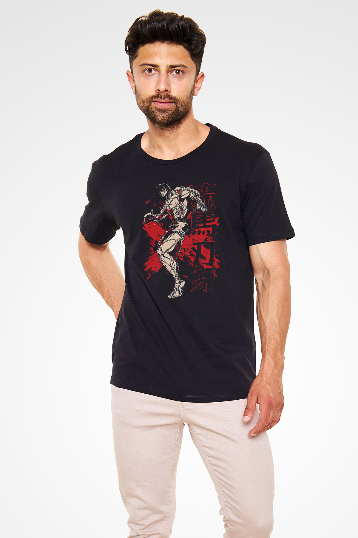 Baki The Grappler Baskılı Unisex Siyah Tişört - Tshirt