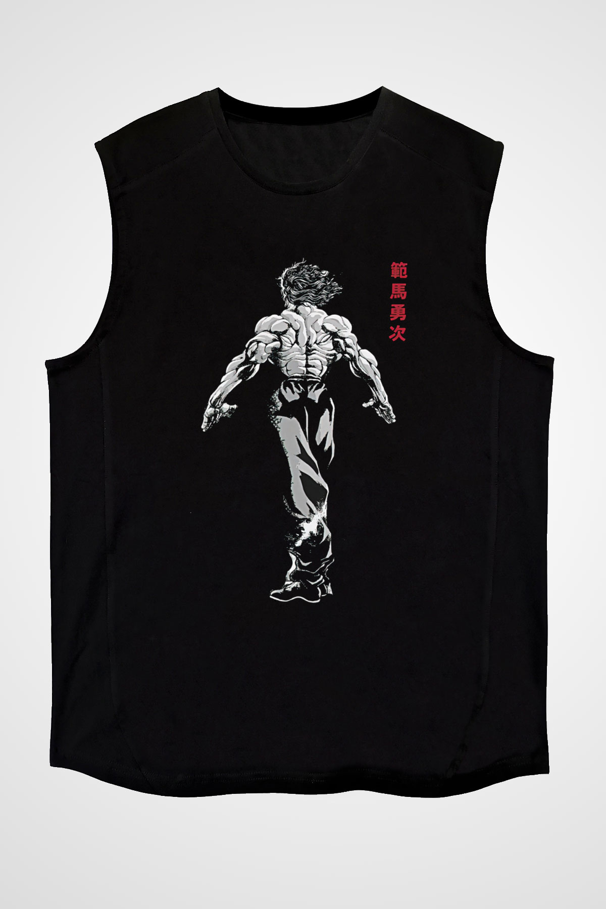 Baki The Grappler Baskılı Unisex Siyah Kolsuz Tişört - Tshirt