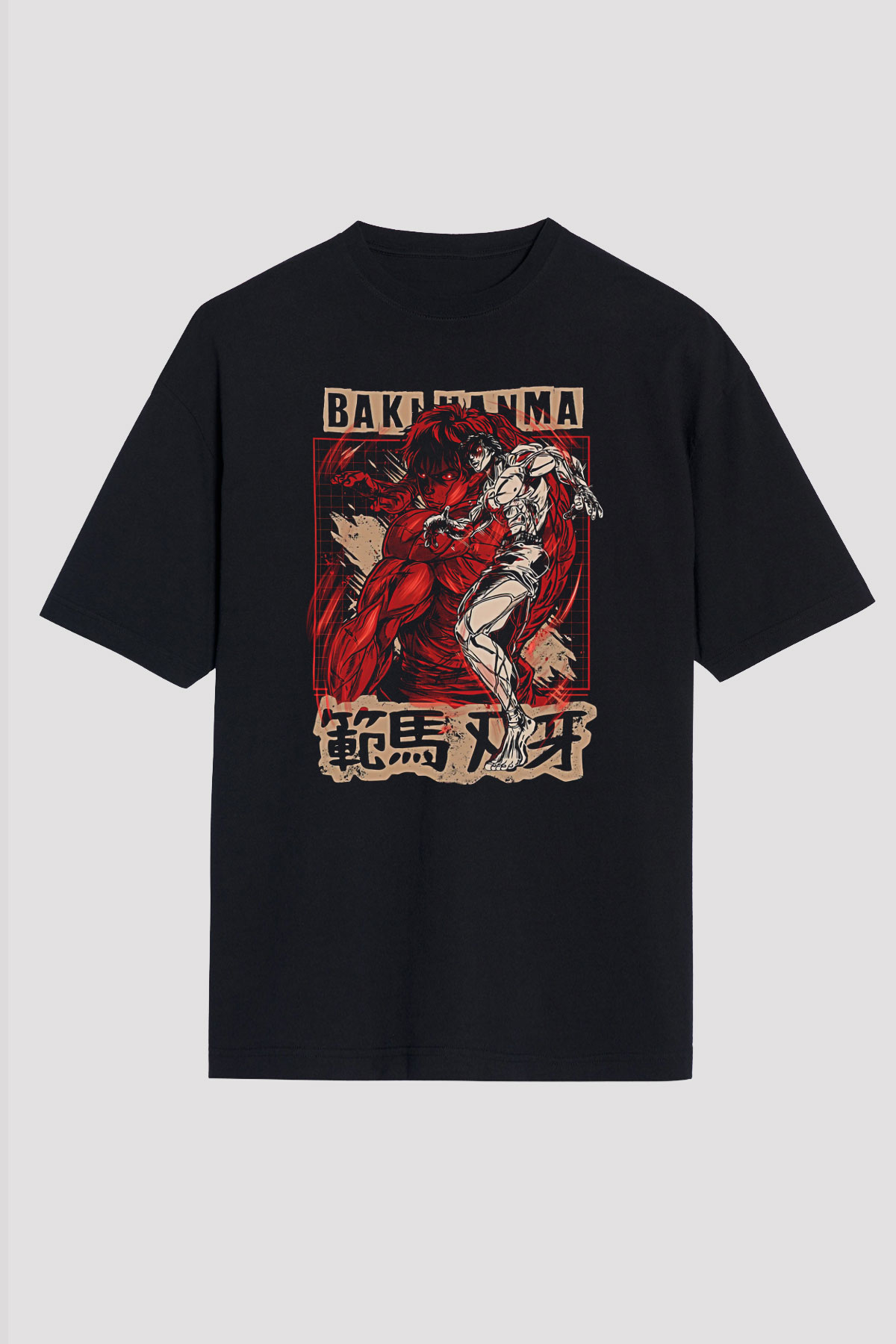 Baki The Grappler Baskılı Unisex Siyah Oversize Tişört - Tshirt