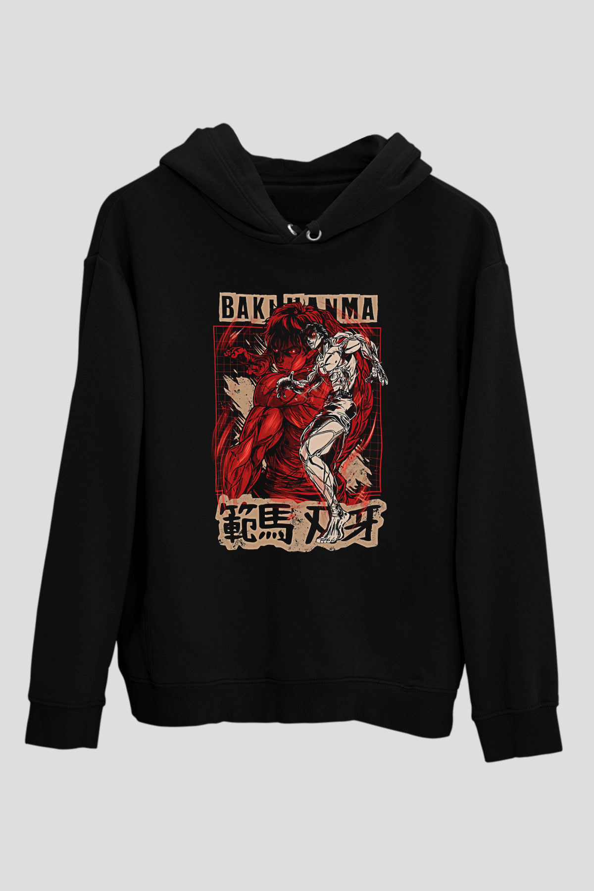 Baki The Grappler Baskılı Unisex Siyah Hoodie