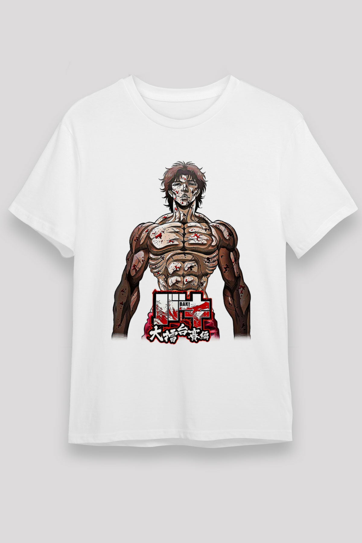 Baki The Grappler Unisex Baskılı Beyaz Tişört - Tshirt