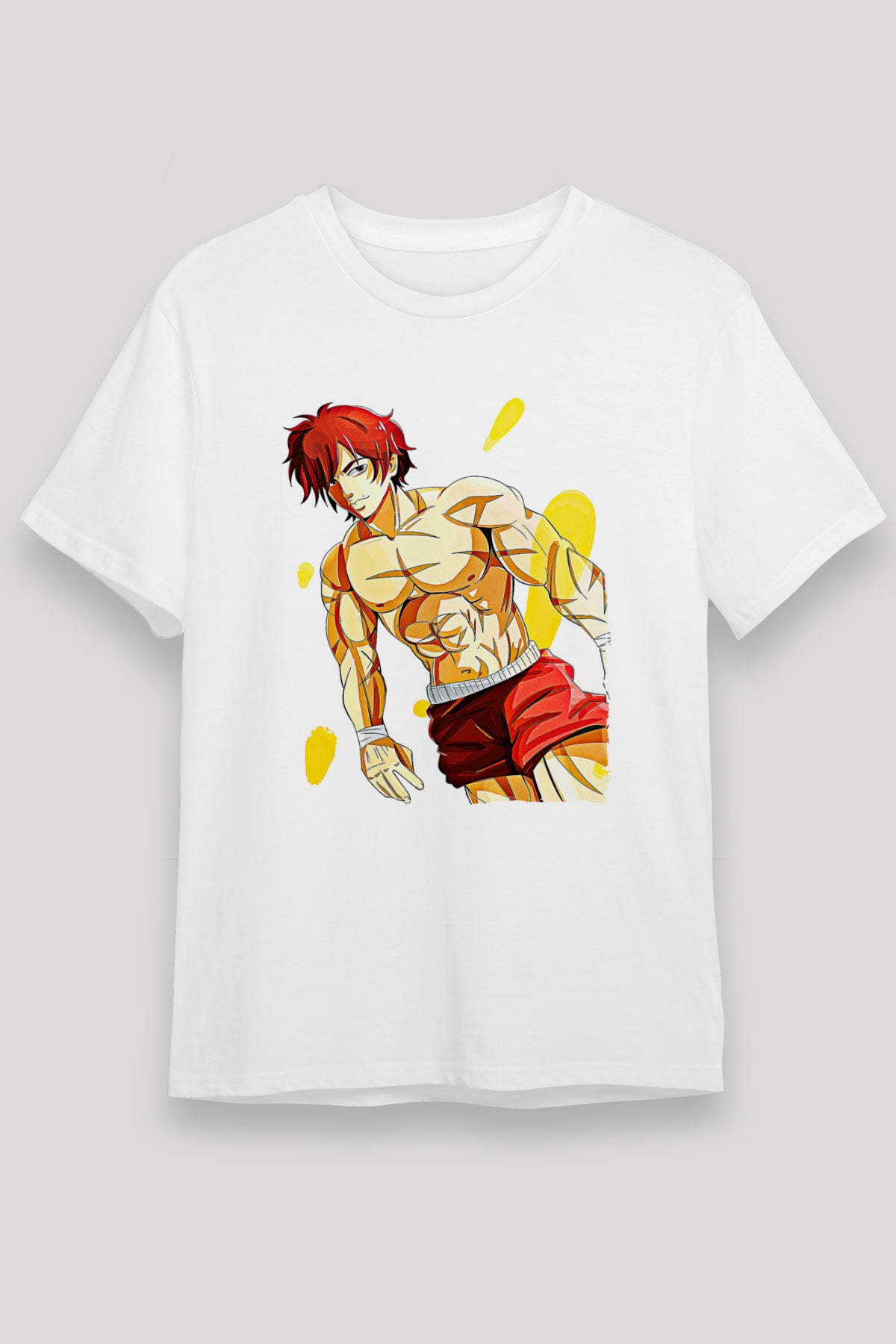 Baki The Grappler Unisex Baskılı Beyaz Tişört - Tshirt