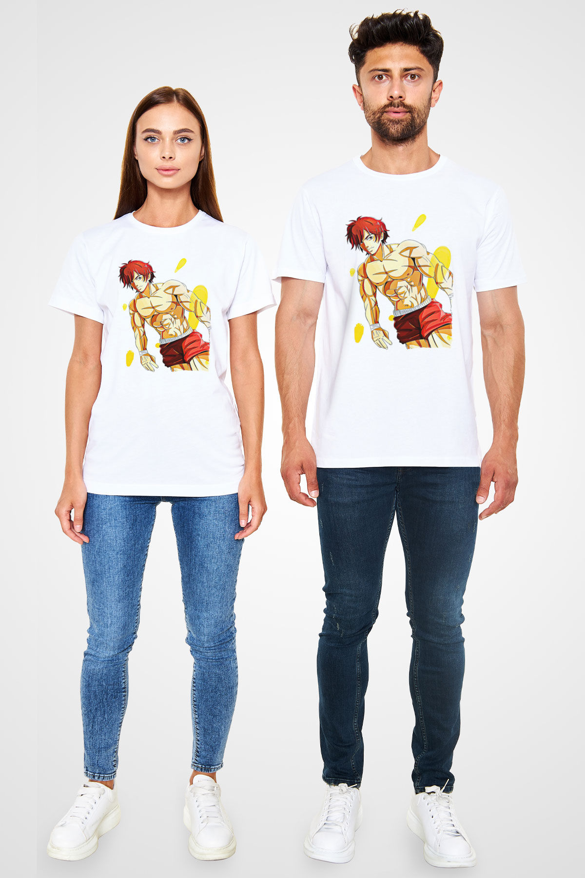 Baki The Grappler Unisex Baskılı Beyaz Tişört - Tshirt